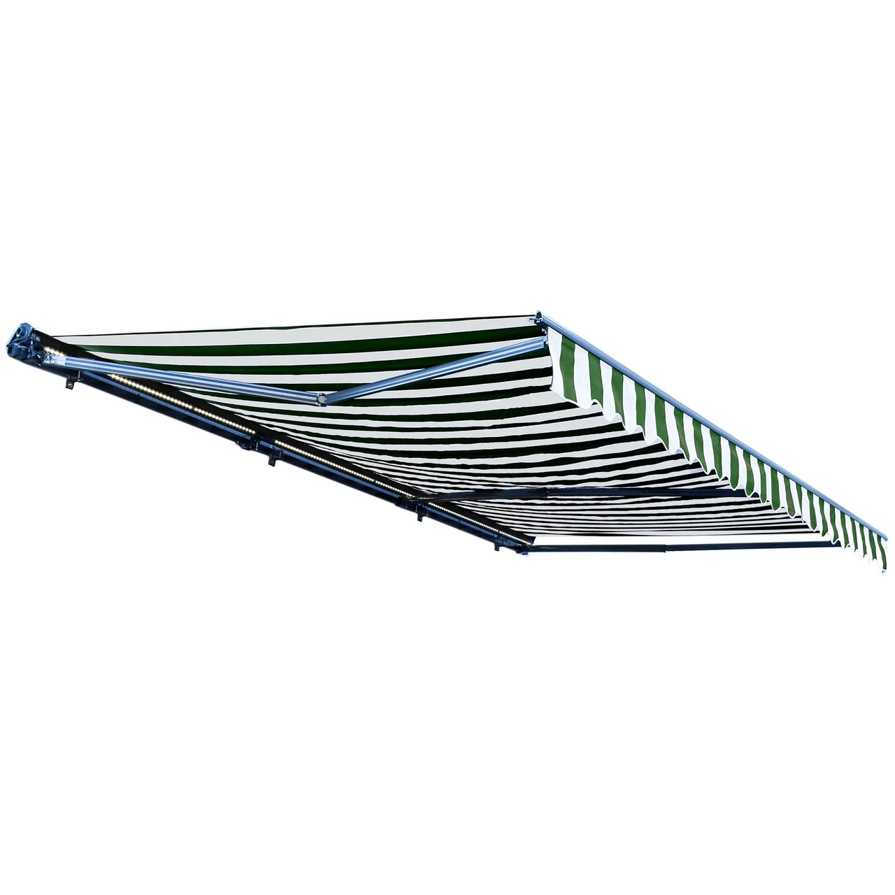 Aleko Half Cassette Motorized Retractable LED Luxury Patio Awning - 20 x 10 Feet - Green and White Stripes - Image 3
