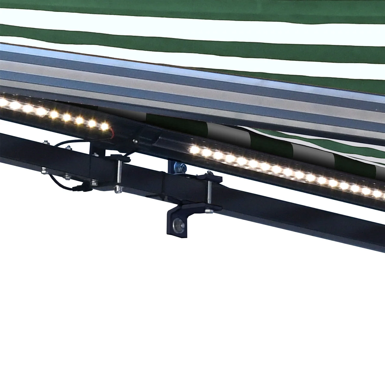 Aleko Half Cassette Motorized Retractable LED Luxury Patio Awning - 20 x 10 Feet - Green and White Stripes - Image 5
