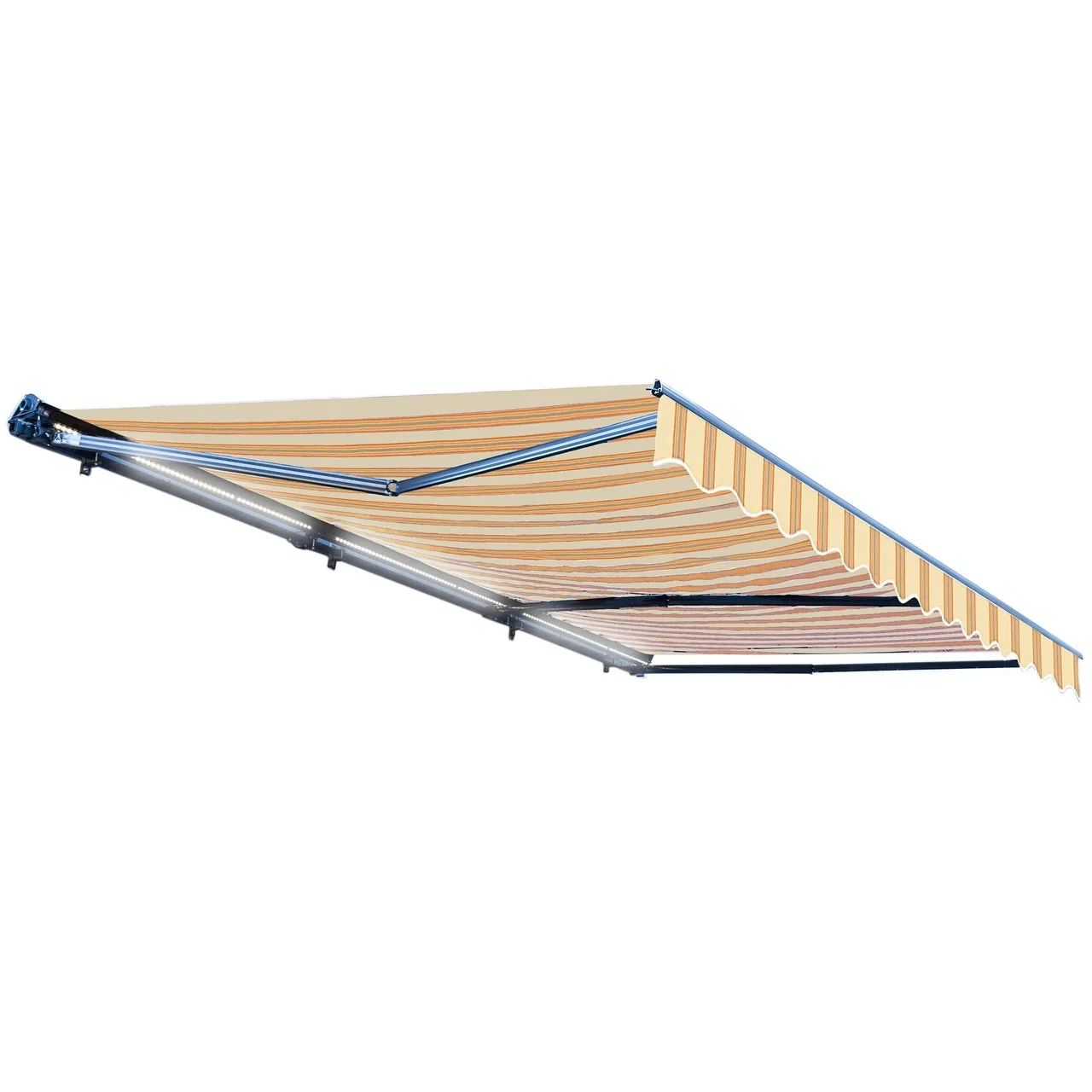 Aleko Half Cassette Motorized Retractable LED Luxury Patio Awning - 20 x 10 Feet - Multi-Striped Yellow - Image 2