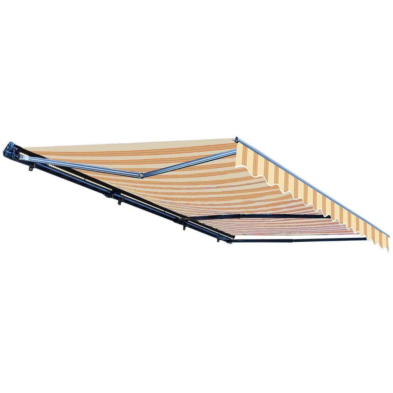 Aleko Half Cassette Motorized Retractable LED Luxury Patio Awning - 20 x 10 Feet - Multi-Striped Yellow - Image 3