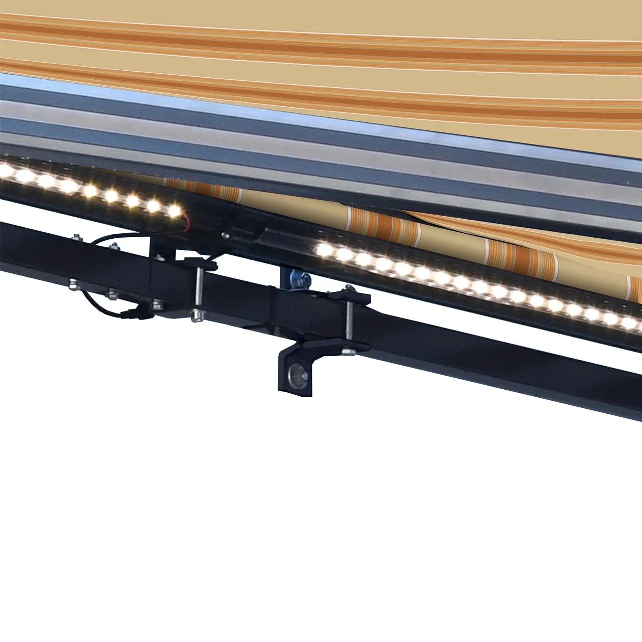 Aleko Half Cassette Motorized Retractable LED Luxury Patio Awning - 20 x 10 Feet - Multi-Striped Yellow - Image 5