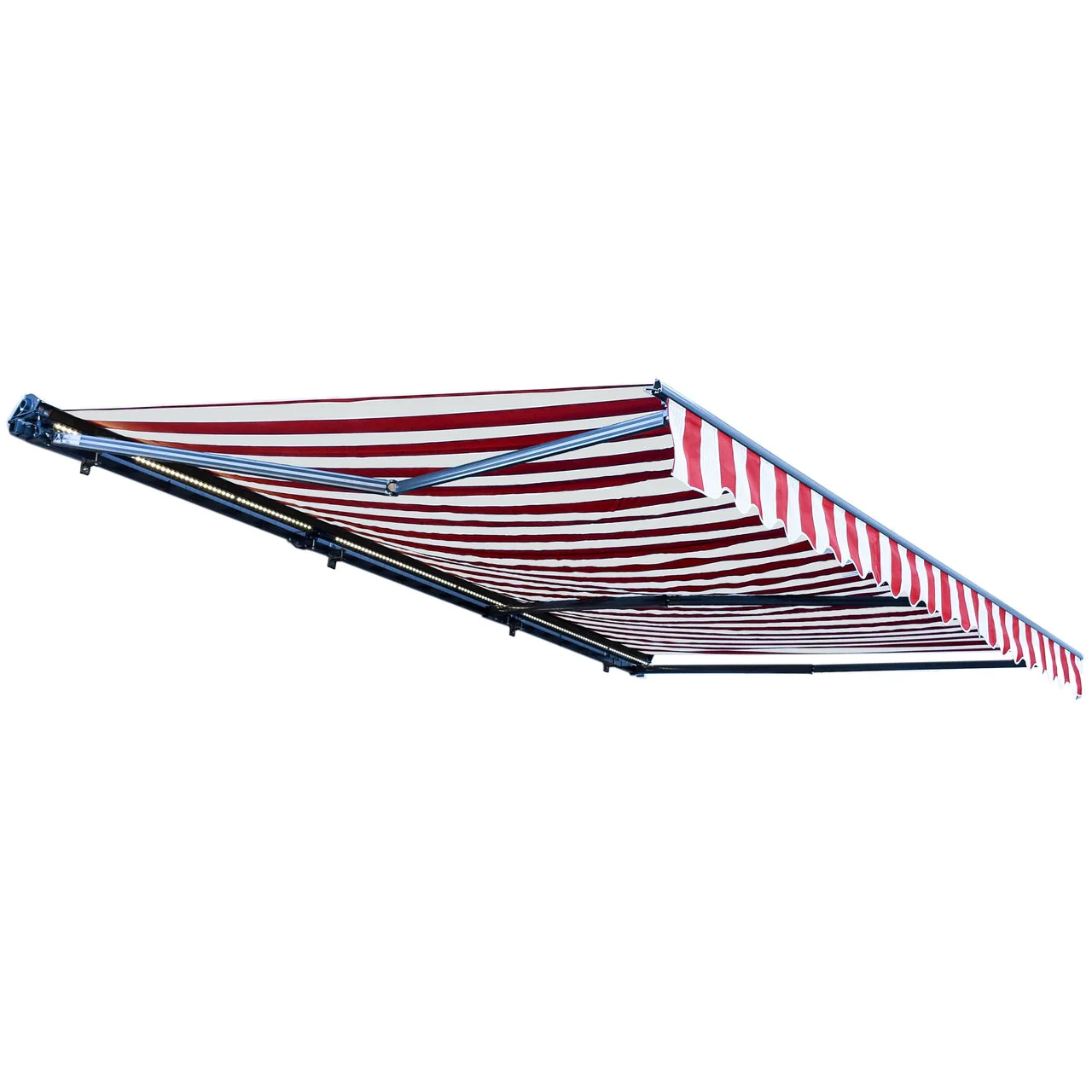 Aleko Half Cassette Motorized Retractable LED Luxury Patio Awning - 20 x 10 Feet - Red and White Stripes - Image 3