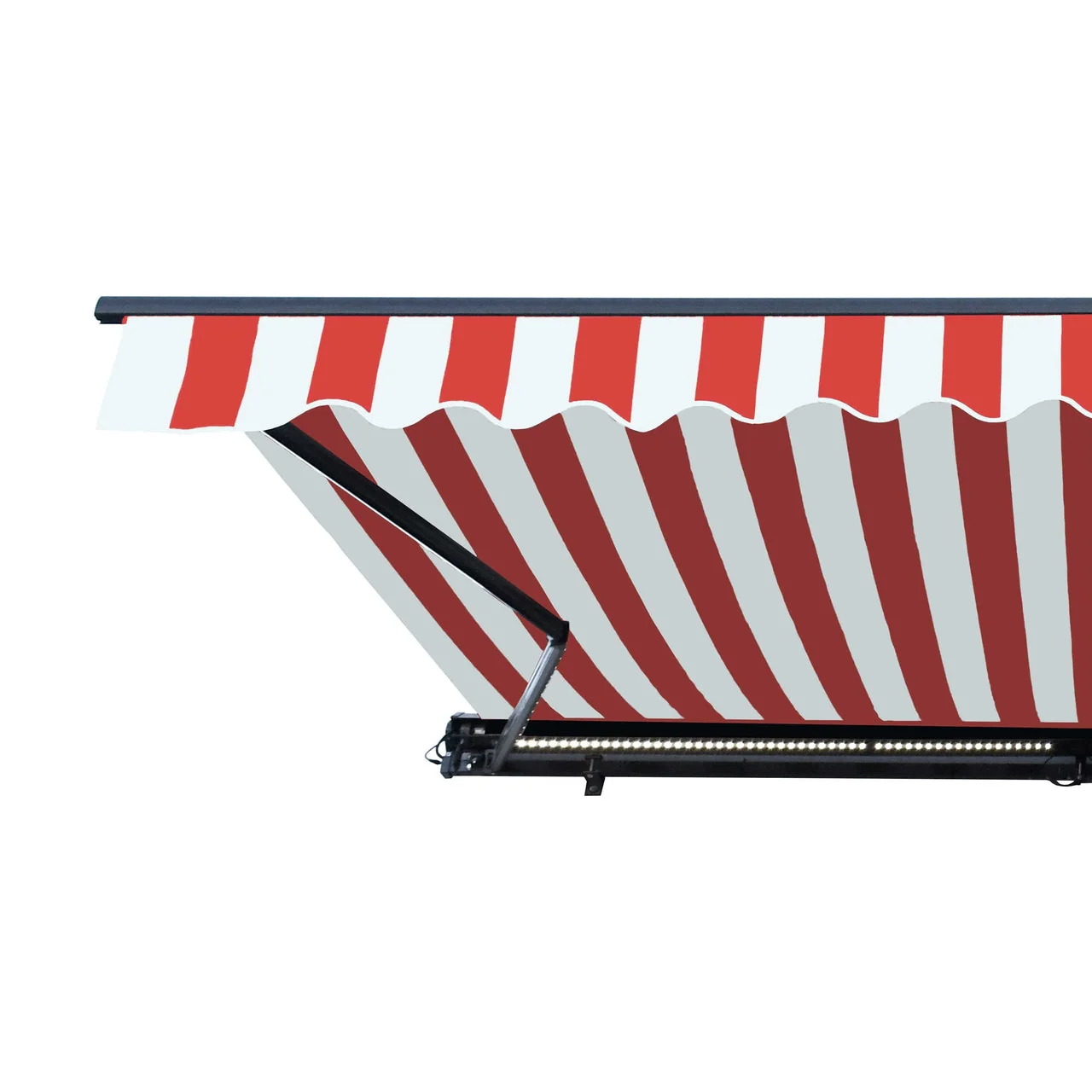 Aleko Half Cassette Motorized Retractable LED Luxury Patio Awning - 20 x 10 Feet - Red and White Stripes - Image 4