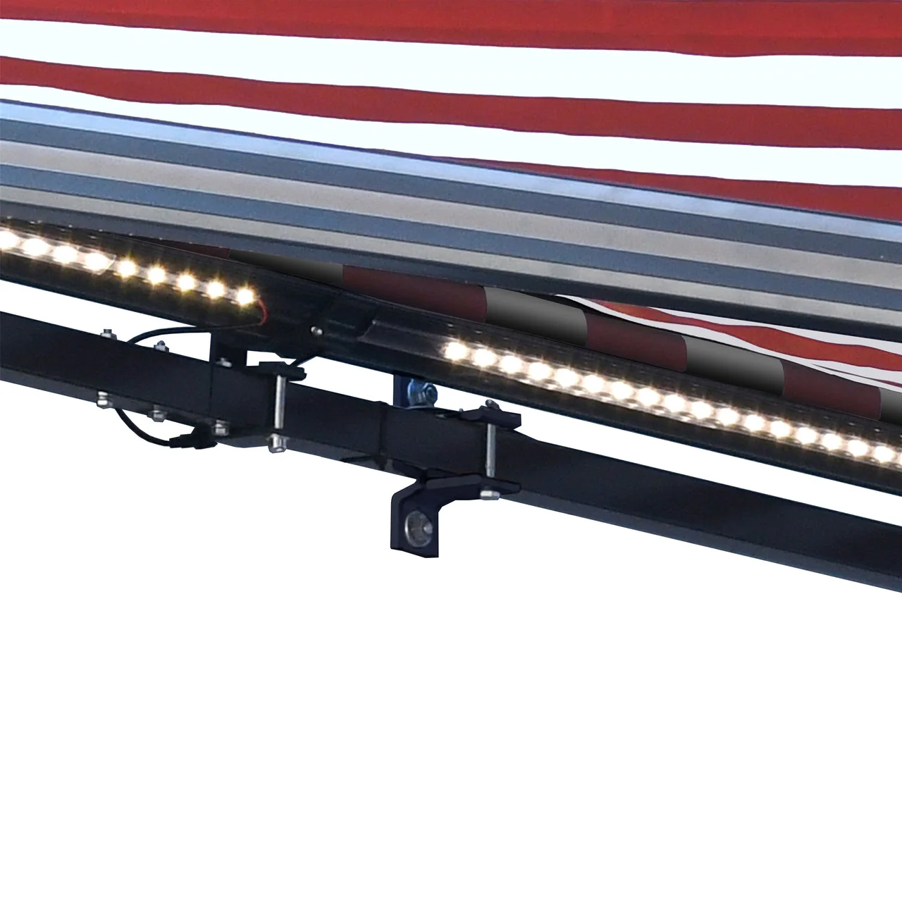 Aleko Half Cassette Motorized Retractable LED Luxury Patio Awning - 20 x 10 Feet - Red and White Stripes - Image 5