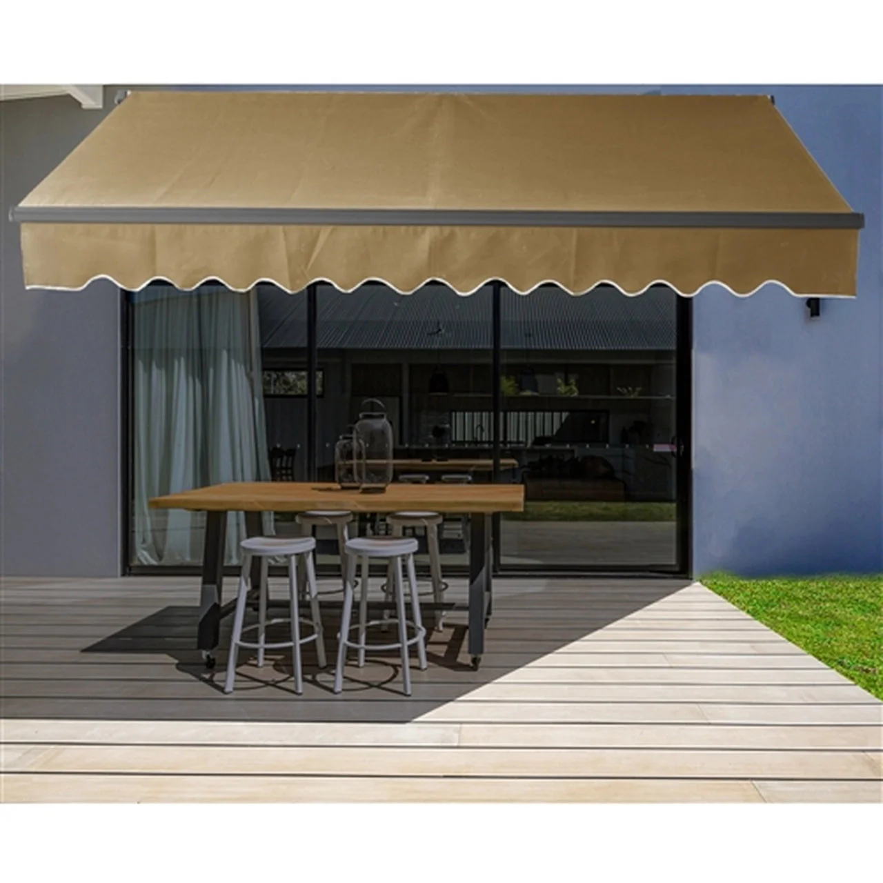 Aleko Motorized Retractable Black Frame Patio Awning 10 x 8 Feet - Sand - Image 6