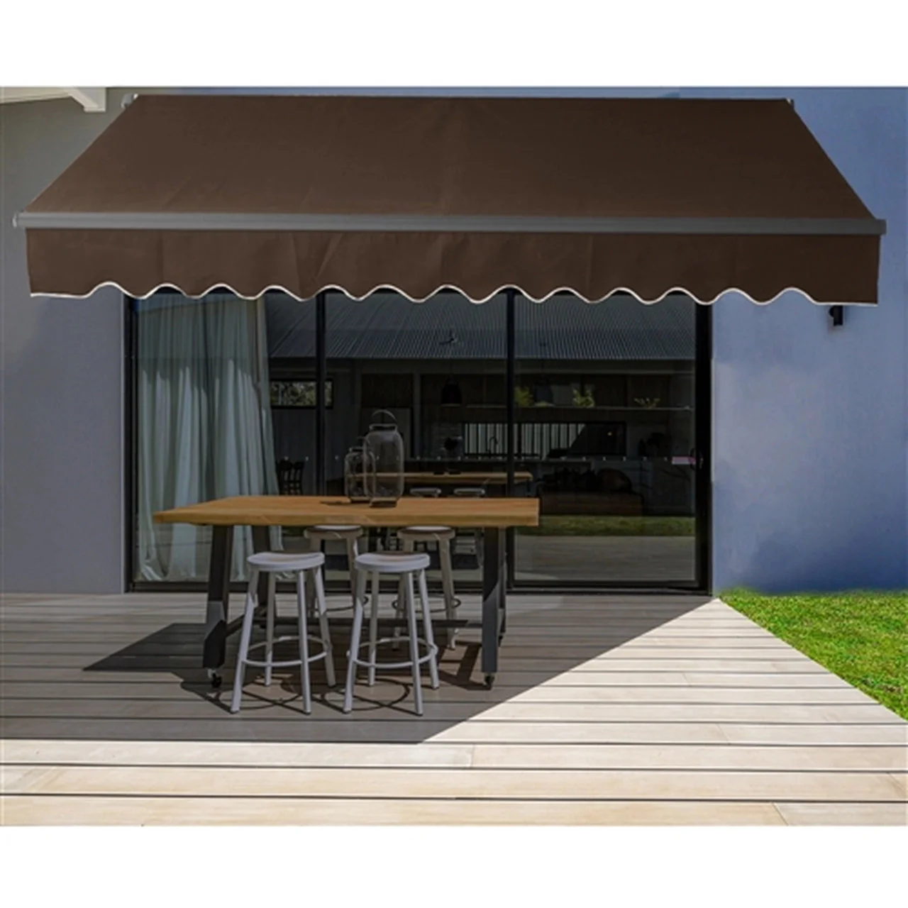 Aleko Motorized Retractable Black Frame Patio Awning 12 x 10 Feet - Brown - Image 6