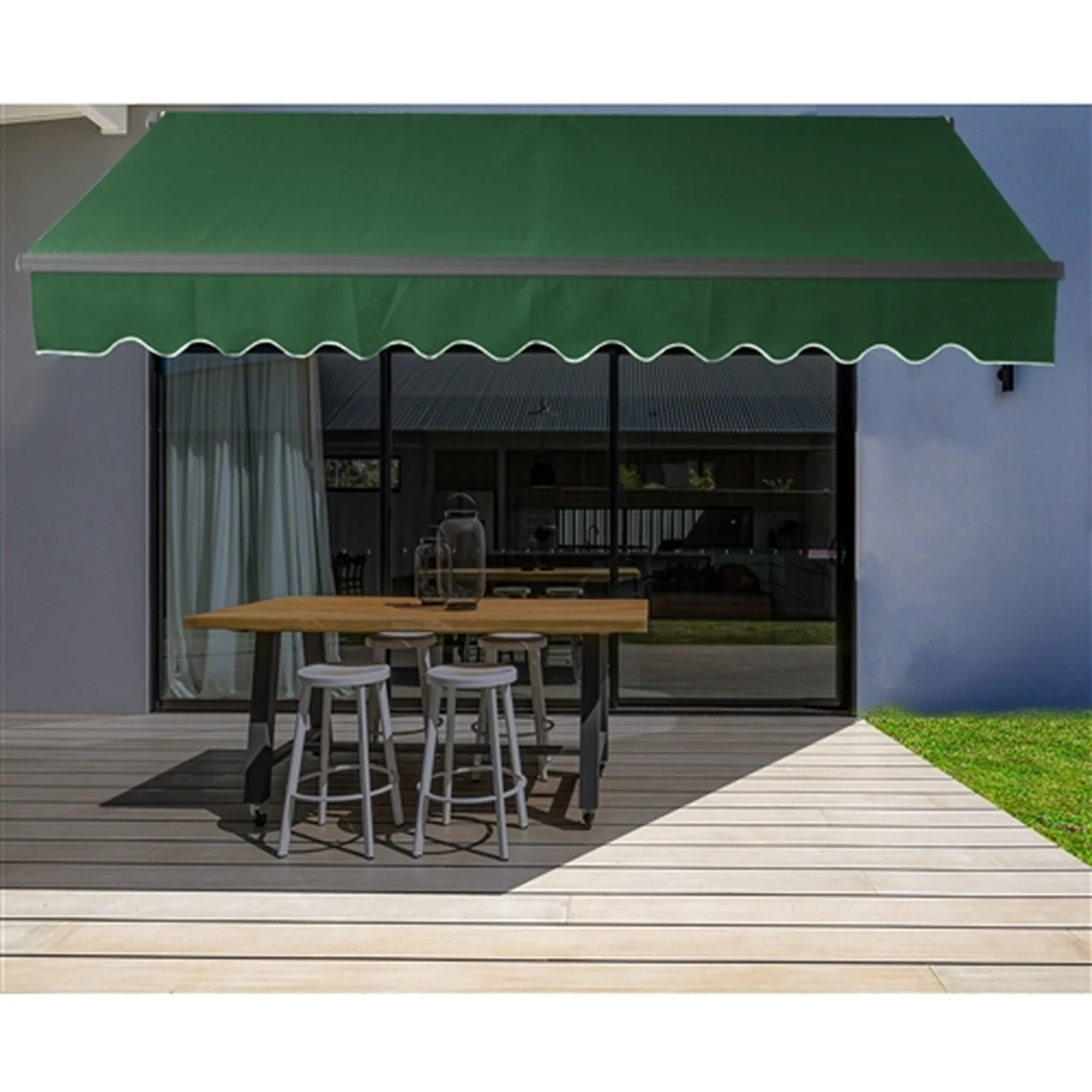 Aleko Motorized Retractable Black Frame Patio Awning 12 x 10 Feet - Green - Image 6