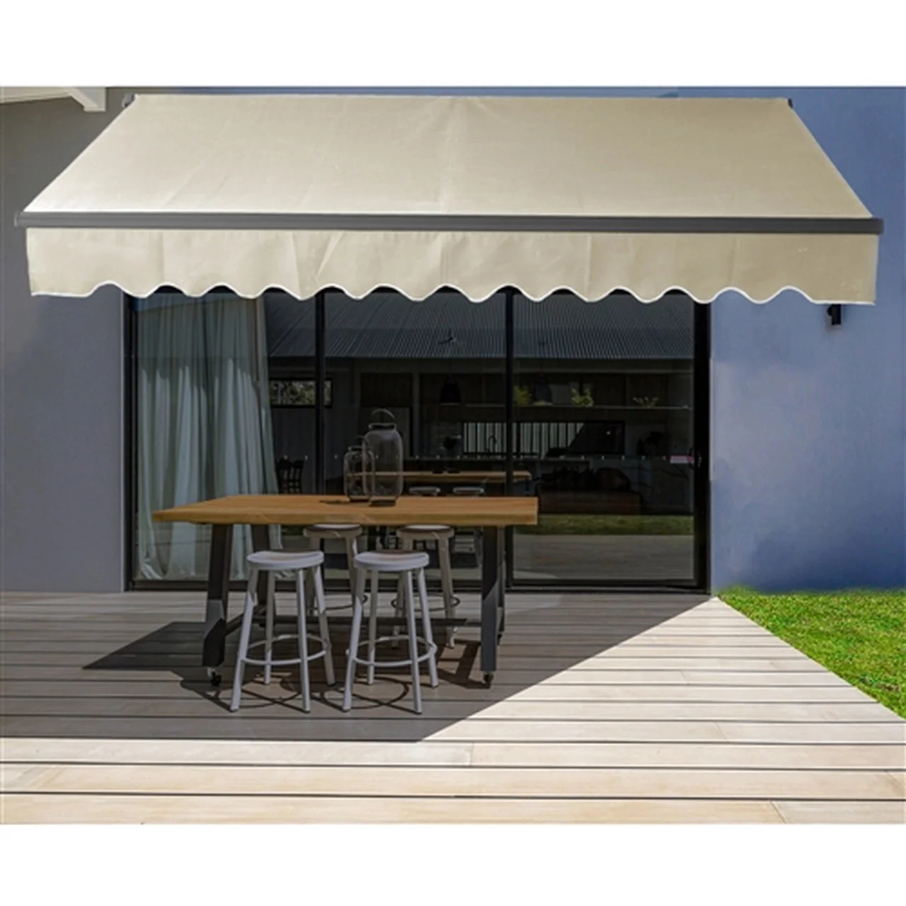 Aleko Motorized Retractable Black Frame Patio Awning 20 x 10 Feet - Ivory - Image 6