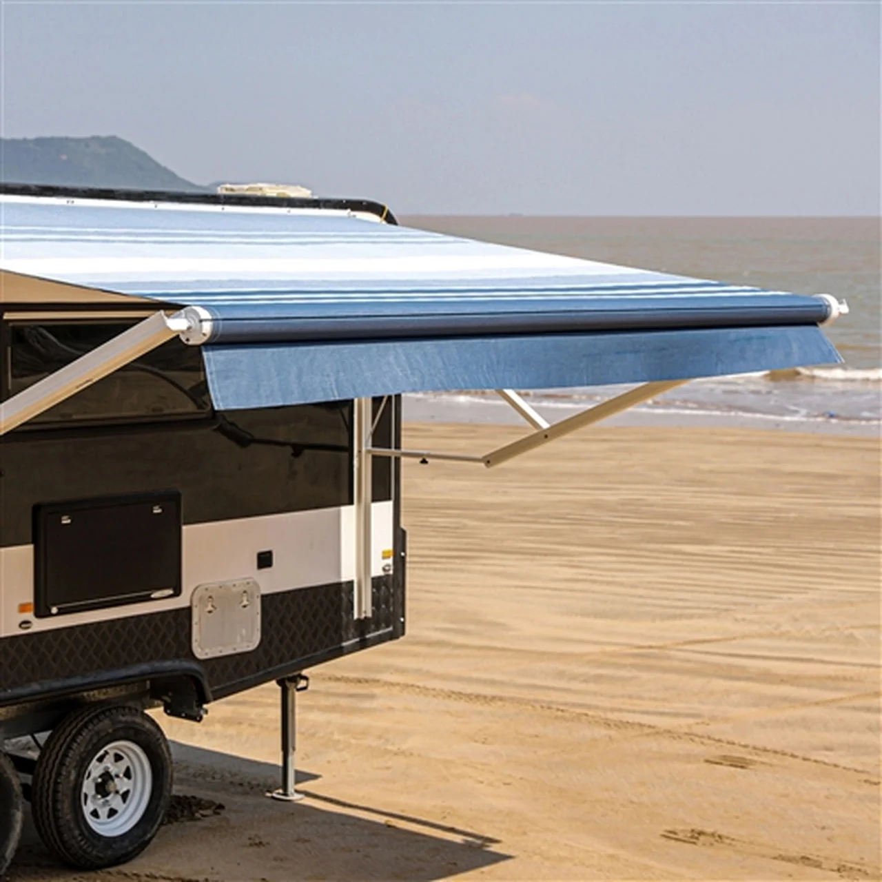 Aleko Motorized Retractable RV Awning - 10 x 8 Feet - Blue Striped - Image 2