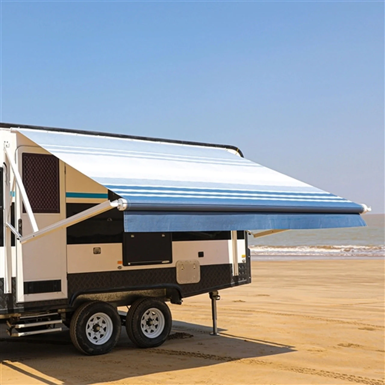 Aleko Motorized Retractable RV Awning - 10 x 8 Feet - Blue Striped - Image 3
