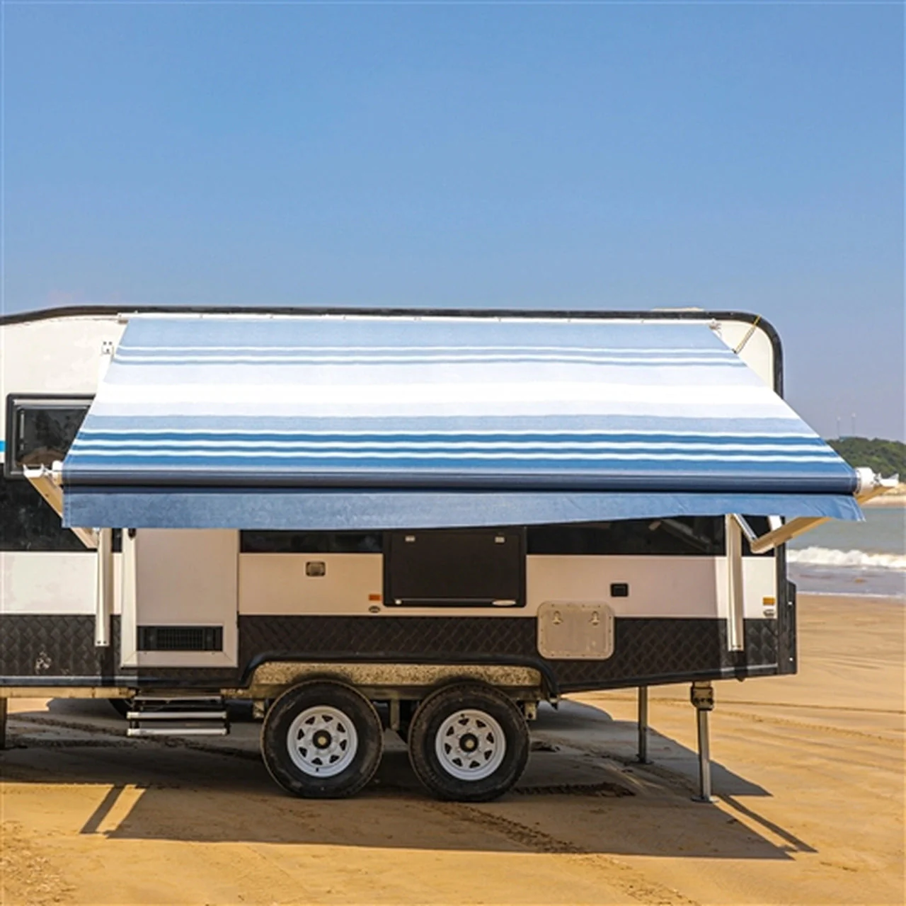 Aleko Motorized Retractable RV Awning - 10 x 8 Feet - Blue Striped - Image 4
