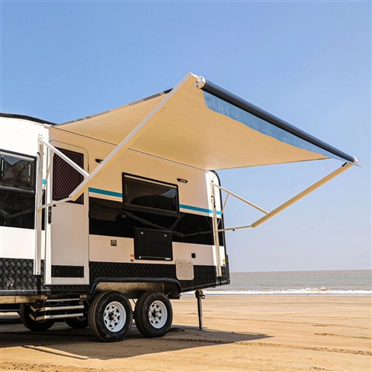 Aleko Motorized Retractable RV Awning - 10 x 8 Feet - Blue Striped - Image 5