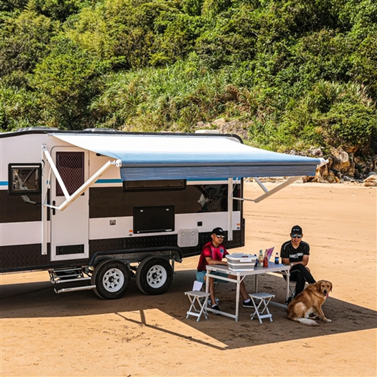 Aleko Motorized Retractable RV Awning - 15 x 8 Feet - Blue Fade - Image 6