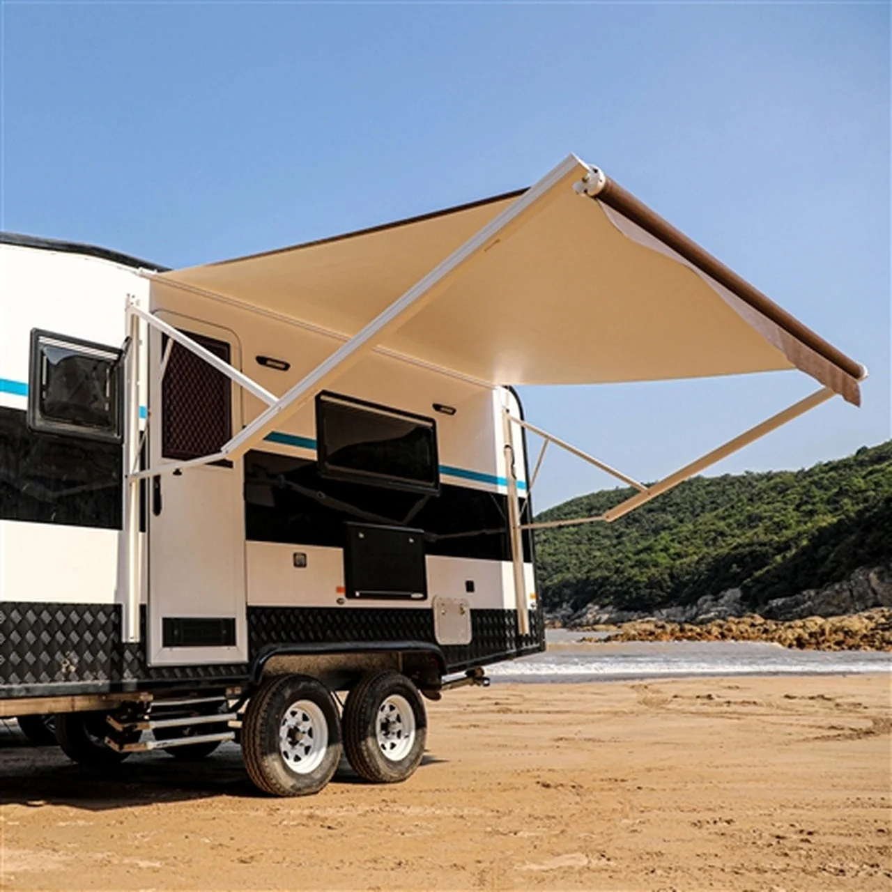 Aleko Motorized Retractable RV Awning - 15 x 8 Feet - Brown Fade - Image 5
