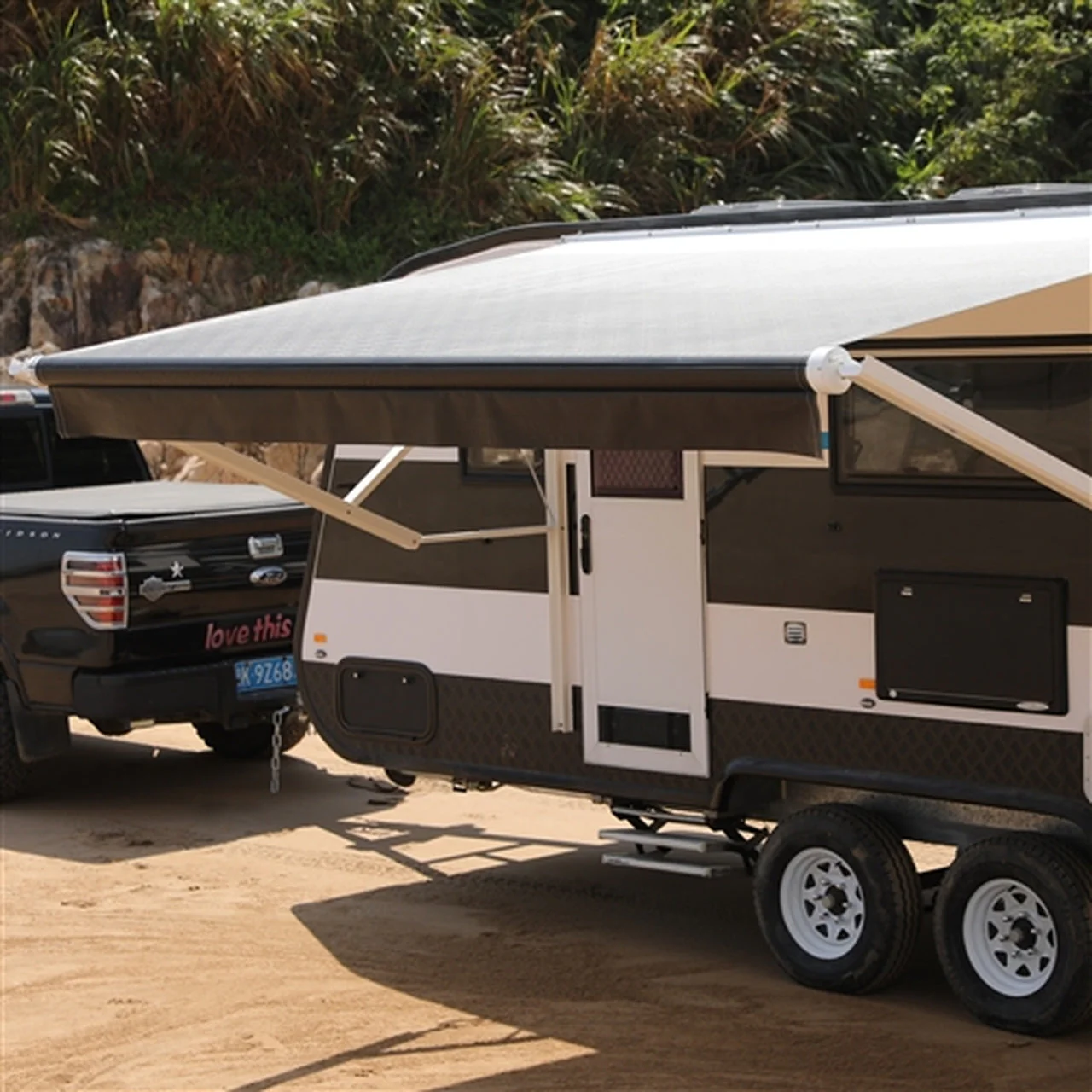 Aleko Motorized Retractable RV Awning - 16 x 8 Feet - White/Black Fade - Image 2