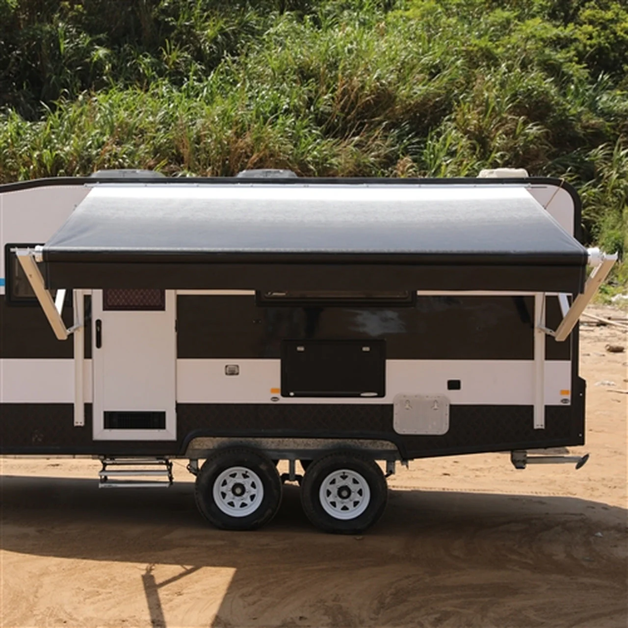 Aleko Motorized Retractable RV Awning - 16 x 8 Feet - White/Black Fade - Image 3