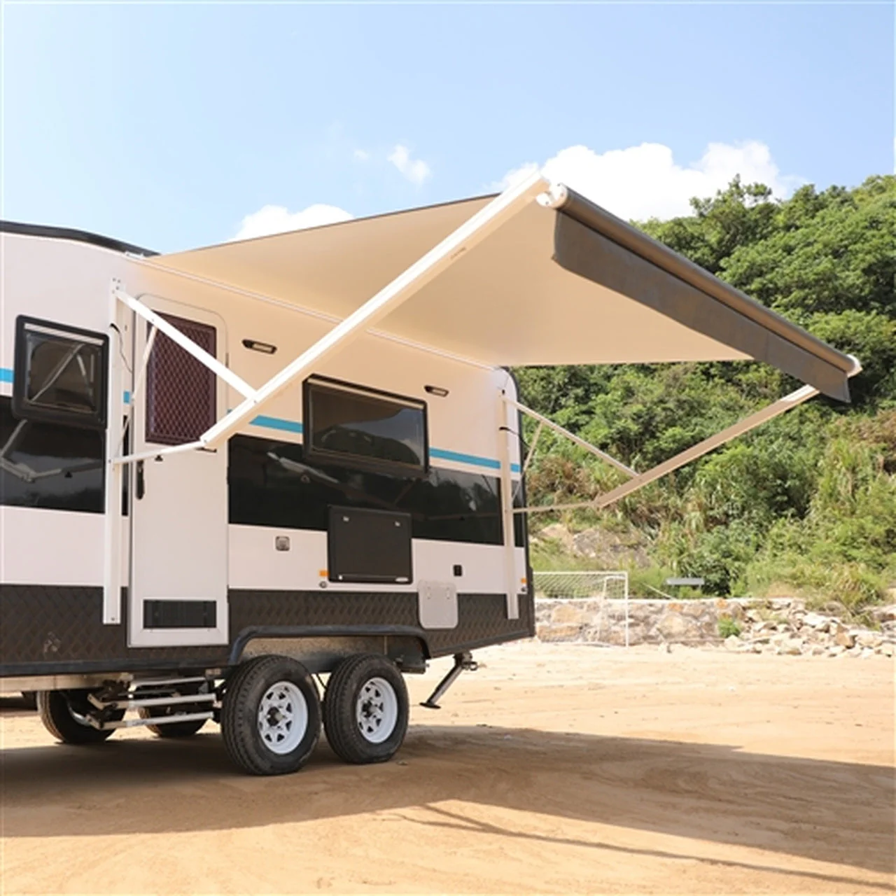 Aleko Motorized Retractable RV Awning - 16 x 8 Feet - White/Black Fade - Image 5