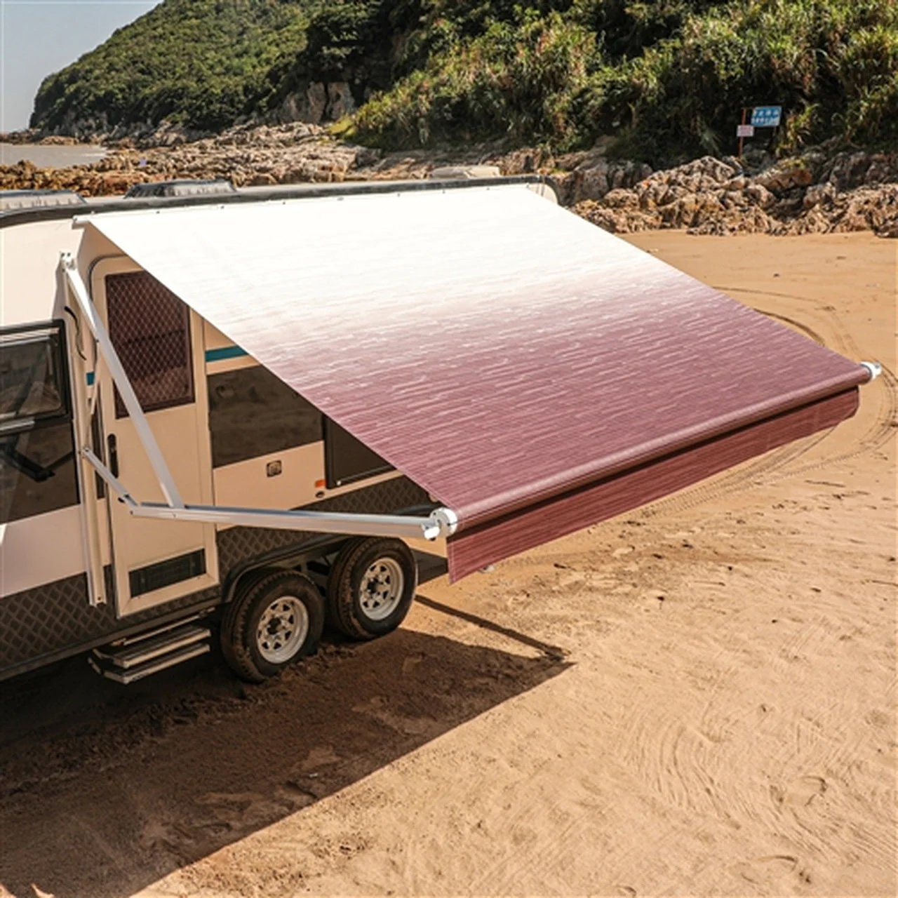 Aleko Motorized Retractable RV Awning - 8 x 8 Feet - Burgundy Fade - Image 2