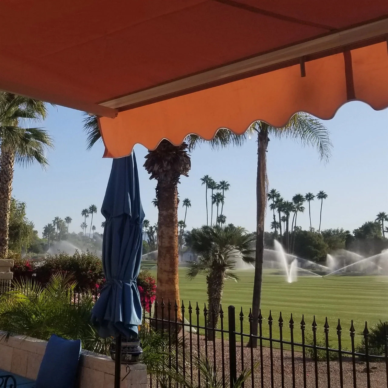 Aleko Motorized Retractable White Frame Patio Awning - 10 x 8 Feet - Sand - Image 6