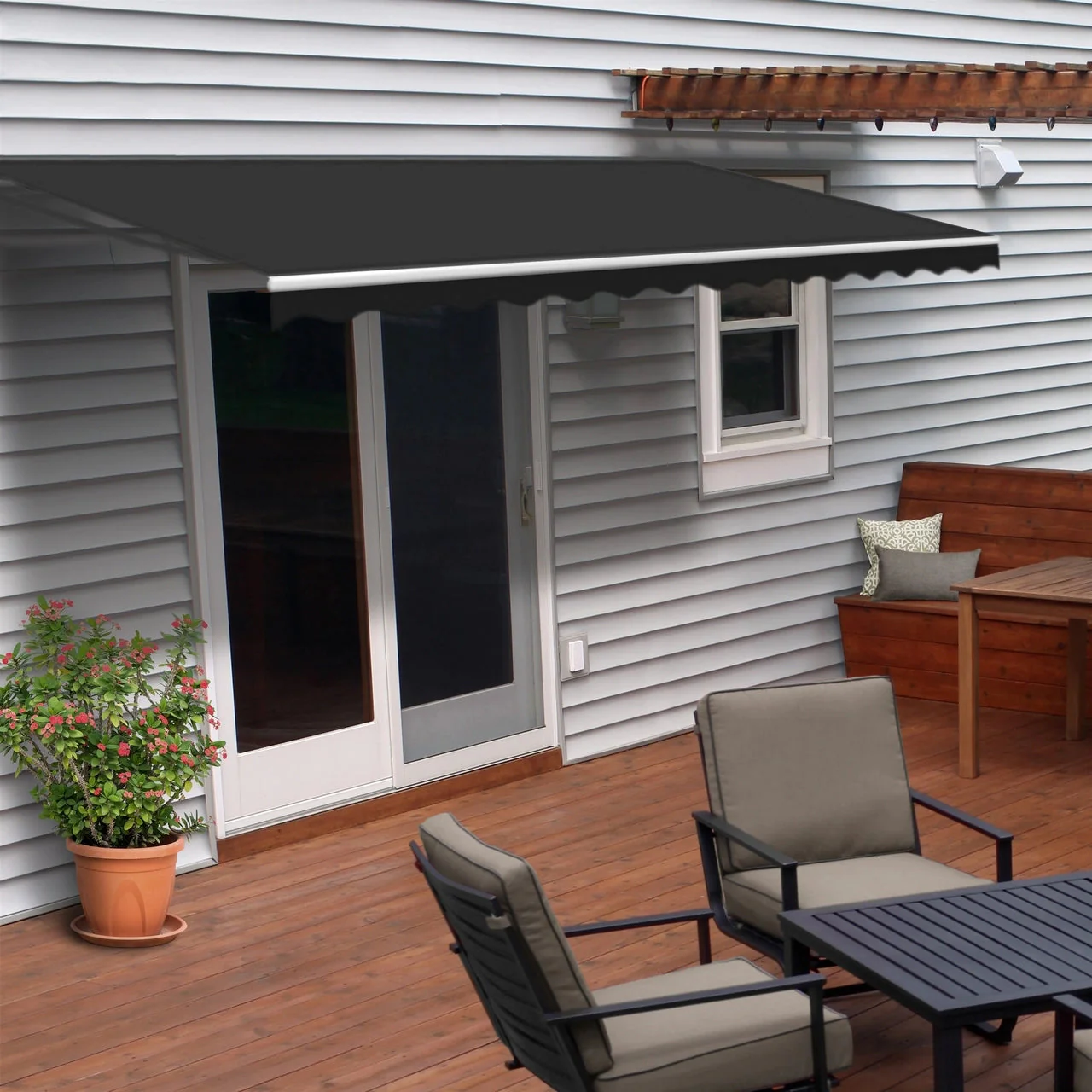 Aleko Motorized Retractable White Frame Patio Awning 12 x 10 Feet - Black - Image 2