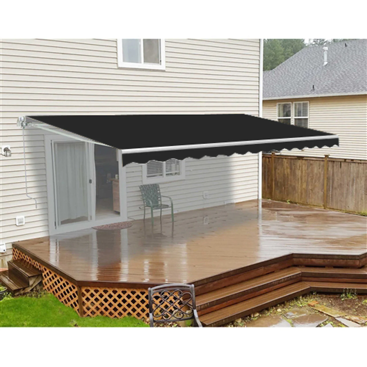 Aleko Motorized Retractable White Frame Patio Awning - 13 x 10 Feet - Black