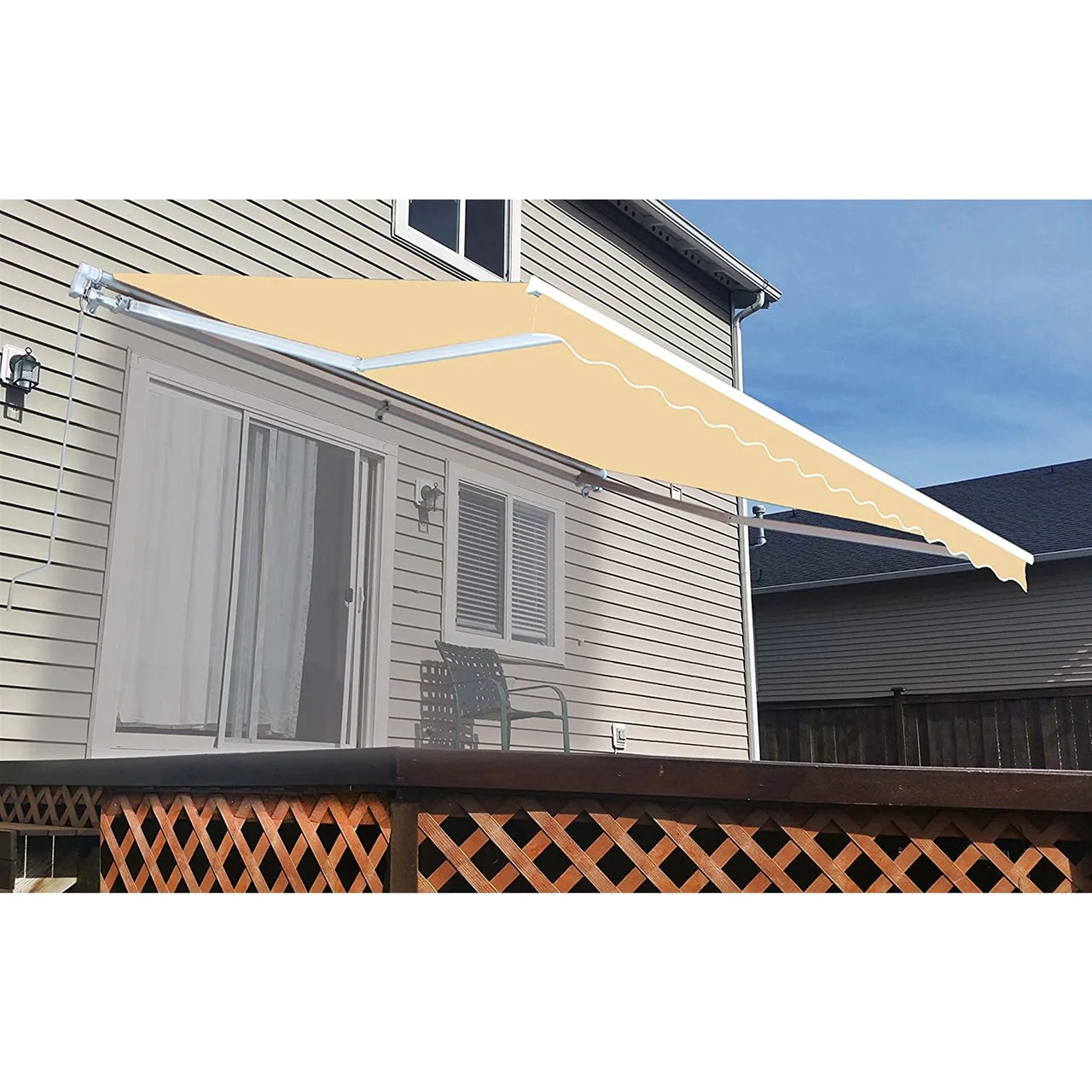 Aleko Motorized Retractable White Frame Patio Awning - 13 x 10 Feet - Ivory - Image 3