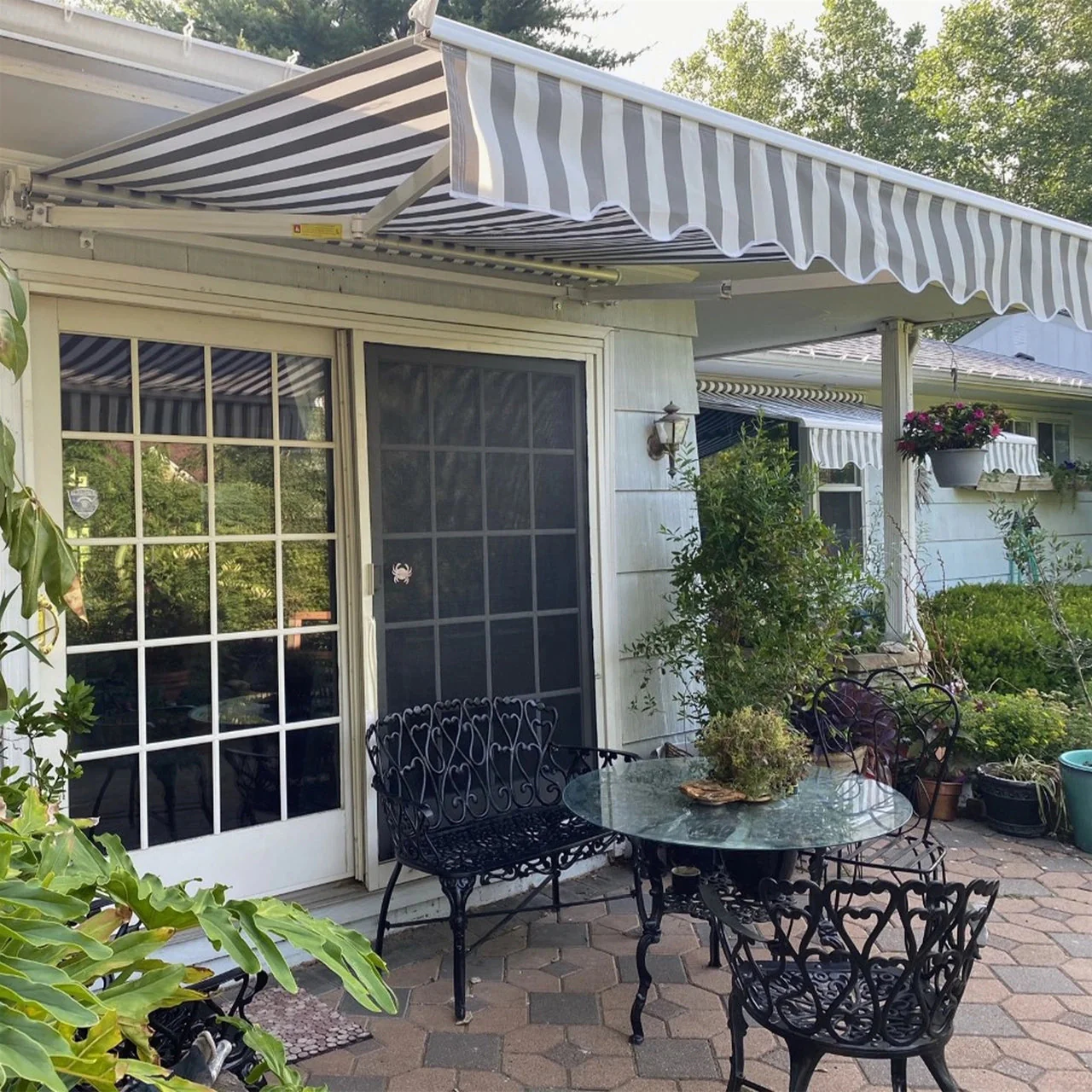 Aleko Motorized Retractable White Frame Patio Awning - 16 x 10 Feet - Gray and White Striped - Image 6