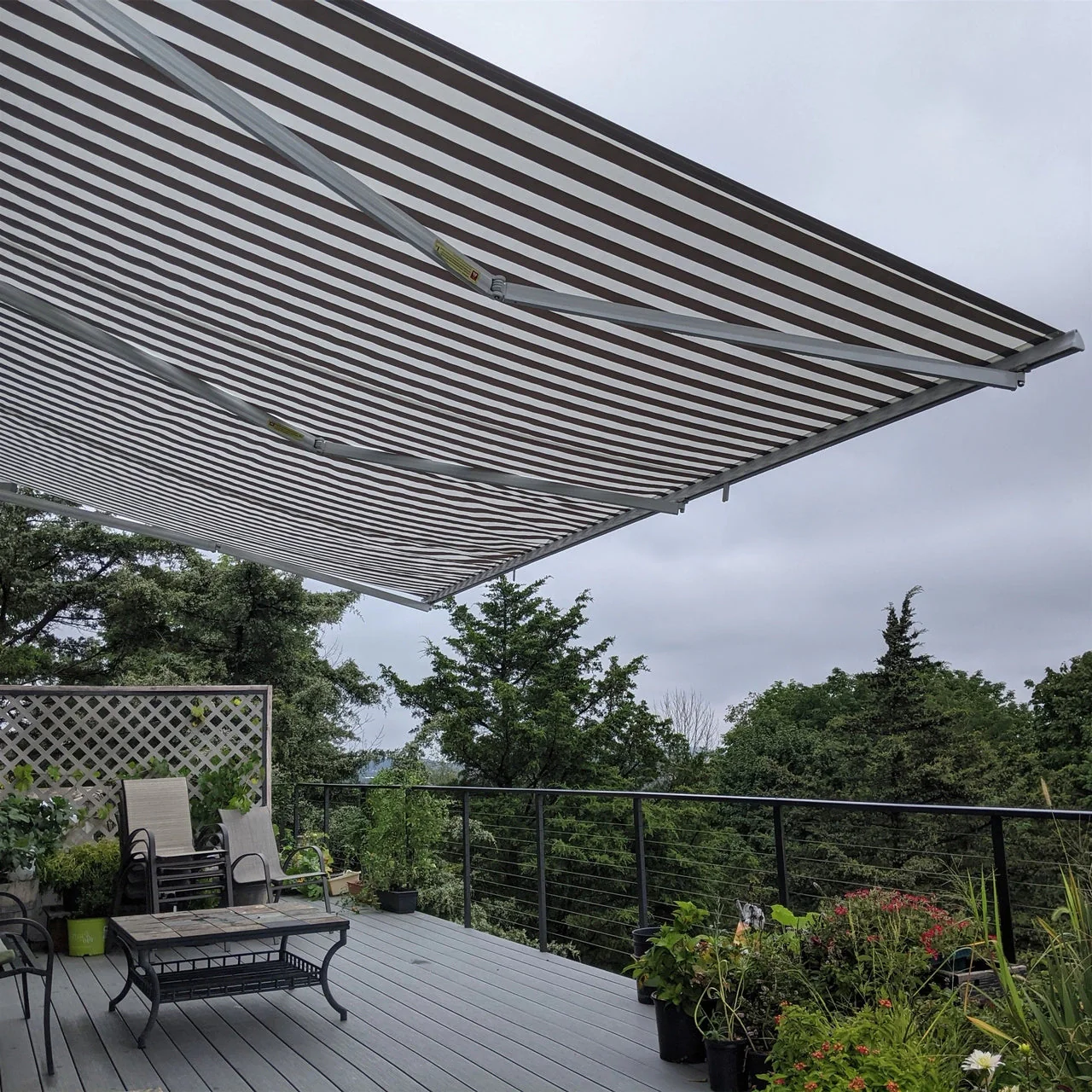 Aleko Motorized Retractable White Frame Patio Awning - 16 x 10 Feet - Gray and White Striped - Image 8