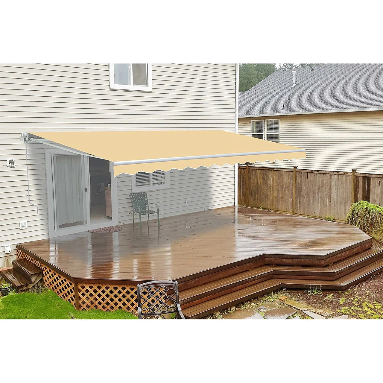 Aleko Motorized Retractable White Frame Patio Awning - 20 x 10 Feet - Ivory - Image 2