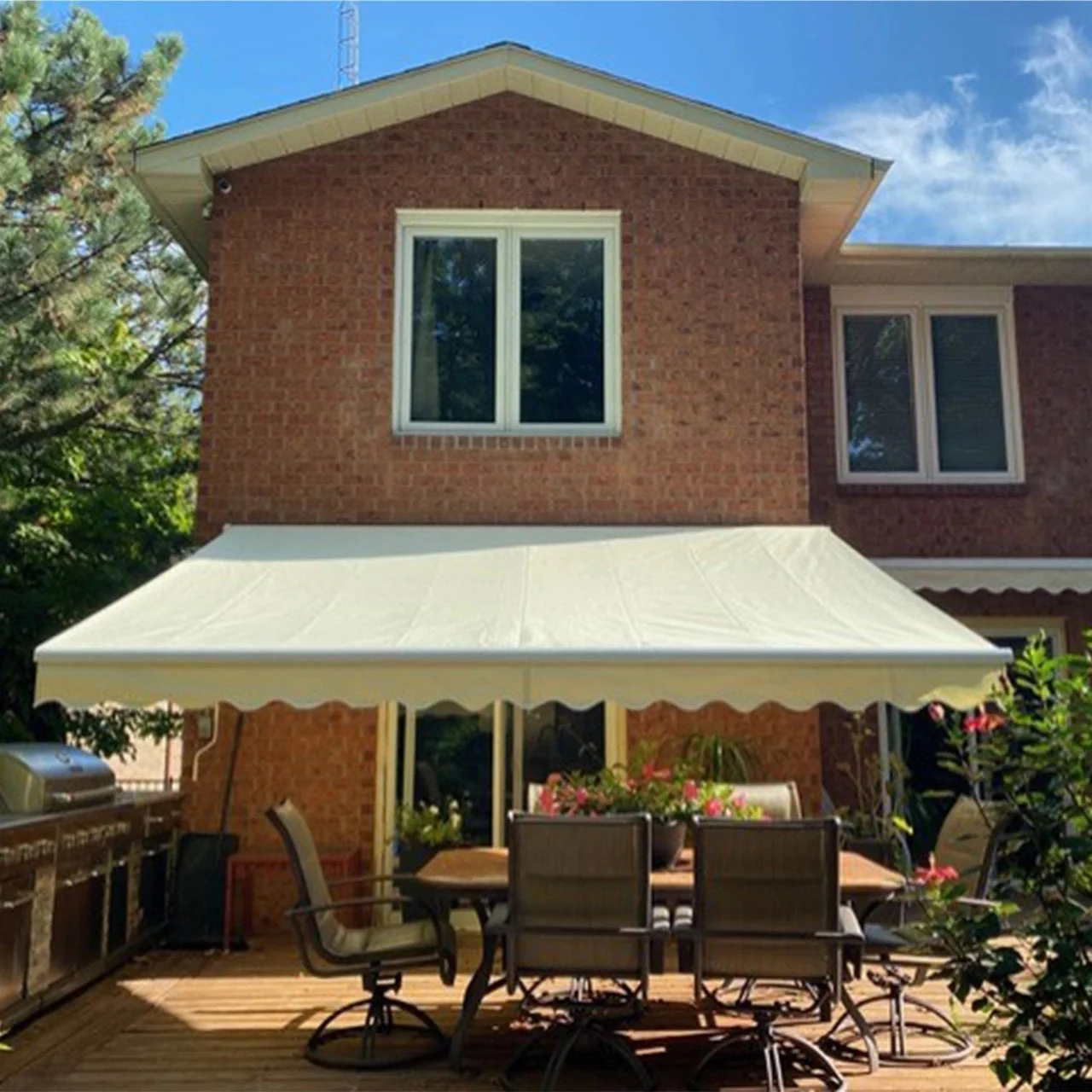 Aleko Motorized Retractable White Frame Patio Awning - 20 x 10 Feet - Ivory - Image 9