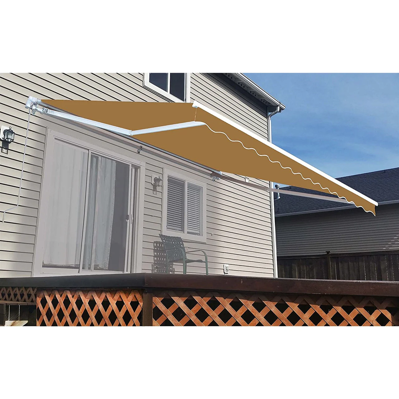 Aleko Motorized Retractable White Frame Patio Awning - 20 x 10 Feet - Sand - Image 3