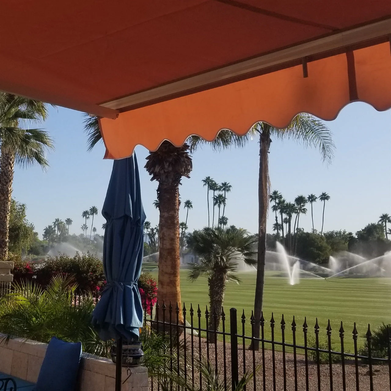 Aleko Motorized Retractable White Frame Patio Awning - 20 x 10 Feet - Sand - Image 6
