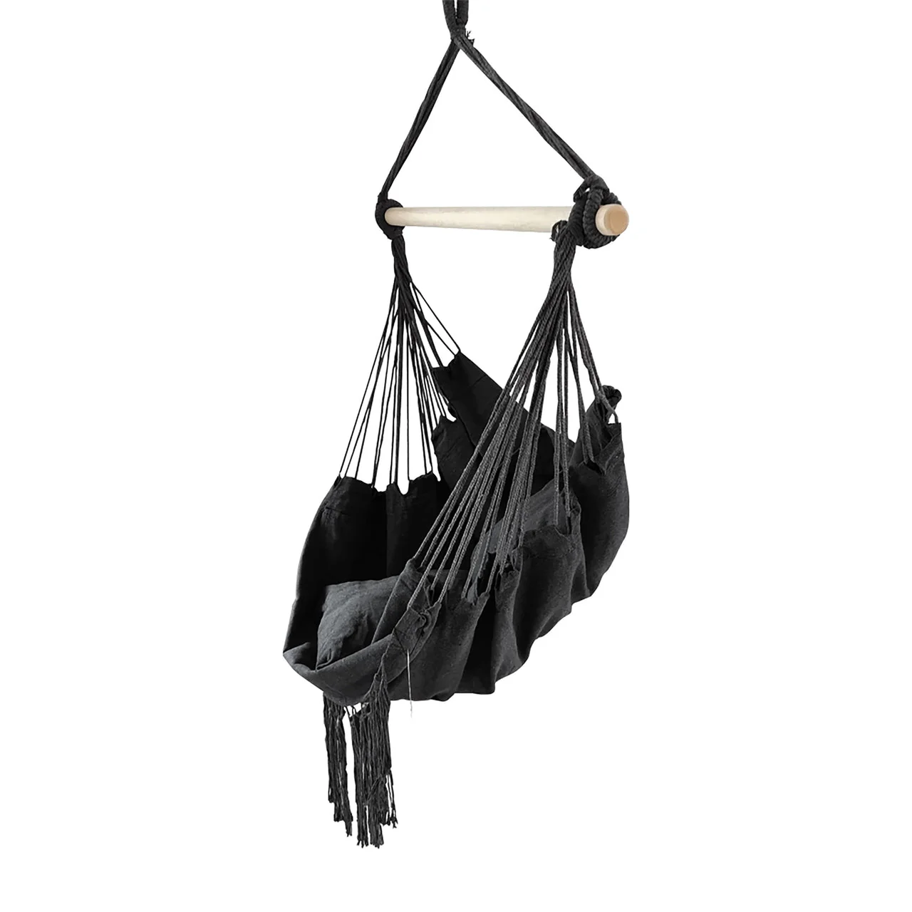 Aleko Outdoor furniture Hanging Rope Swing Hammock Chair with Side Pocket and Wooden Spreader Bar - Gray - Image 2