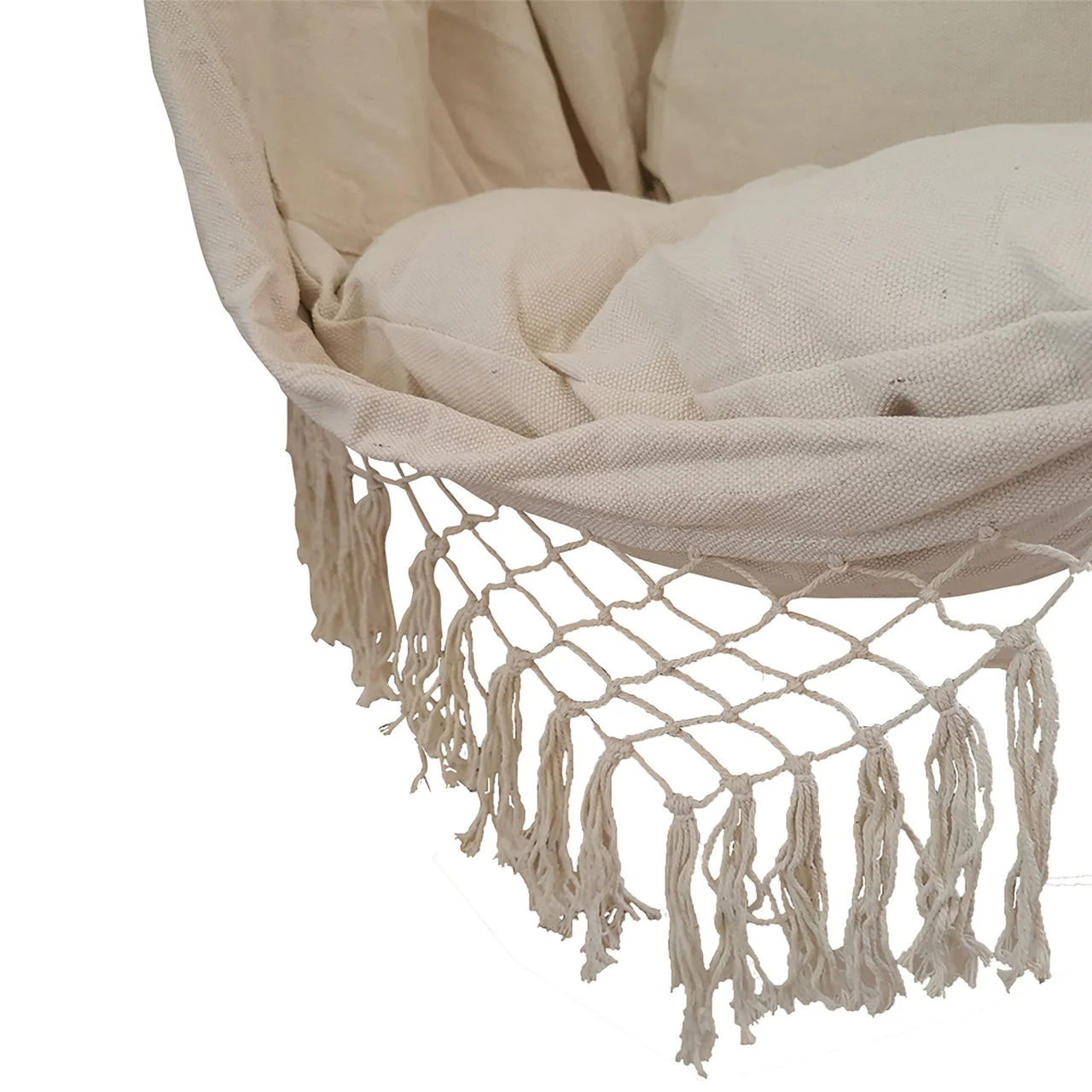 Aleko Outdoor furniture Hanging Rope Swing Hammock Chair with Side Pocket and Wooden Spreader Bar - Ivory - Image 3