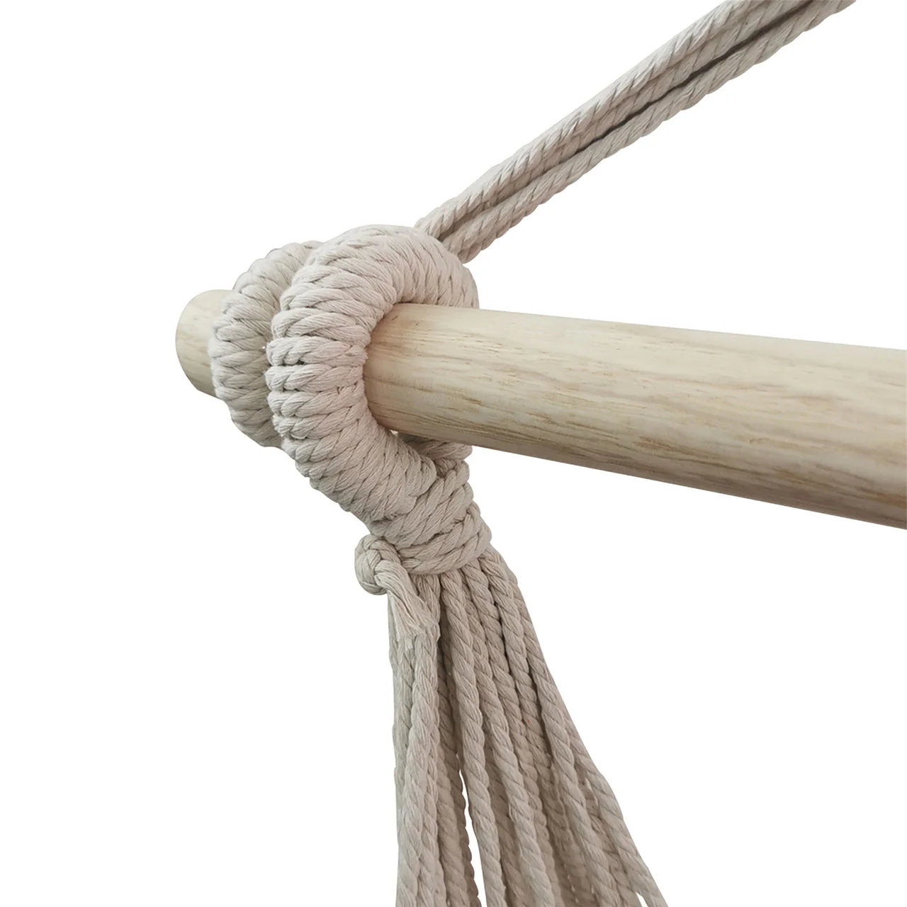 Aleko Outdoor furniture Hanging Rope Swing Hammock Chair with Side Pocket and Wooden Spreader Bar - Ivory - Image 4