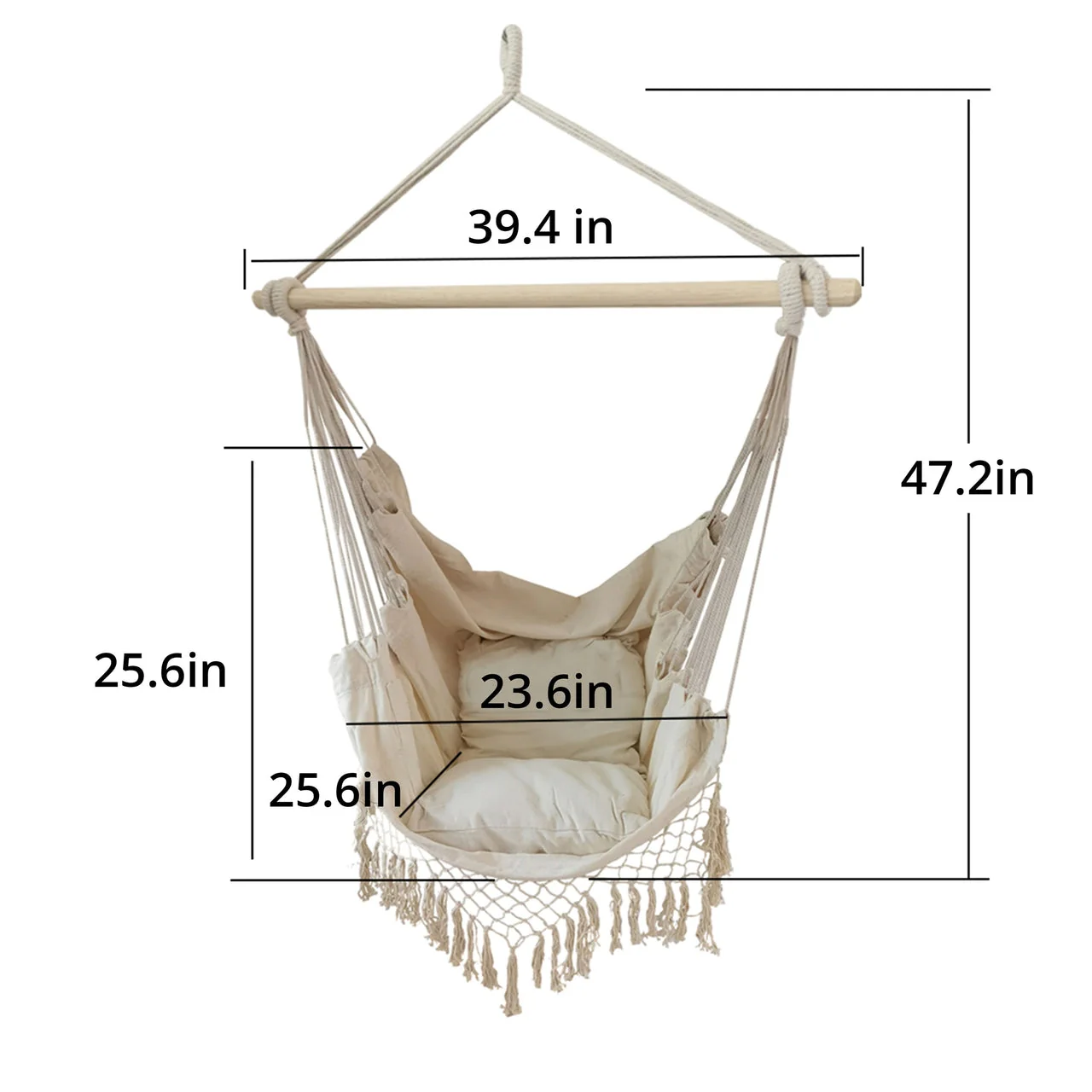Aleko Outdoor furniture Hanging Rope Swing Hammock Chair with Side Pocket and Wooden Spreader Bar - Ivory - Image 7