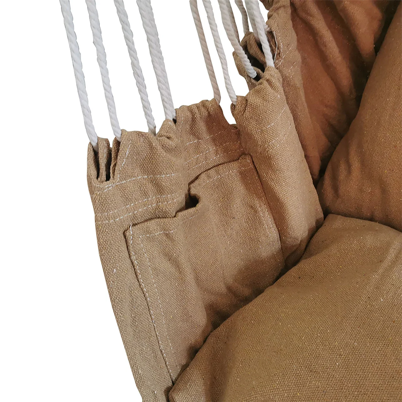 Aleko Outdoor furniture Hanging Rope Swing Hammock Chair with Side Pocket and Wooden Spreader Bar - Khaki - Image 4