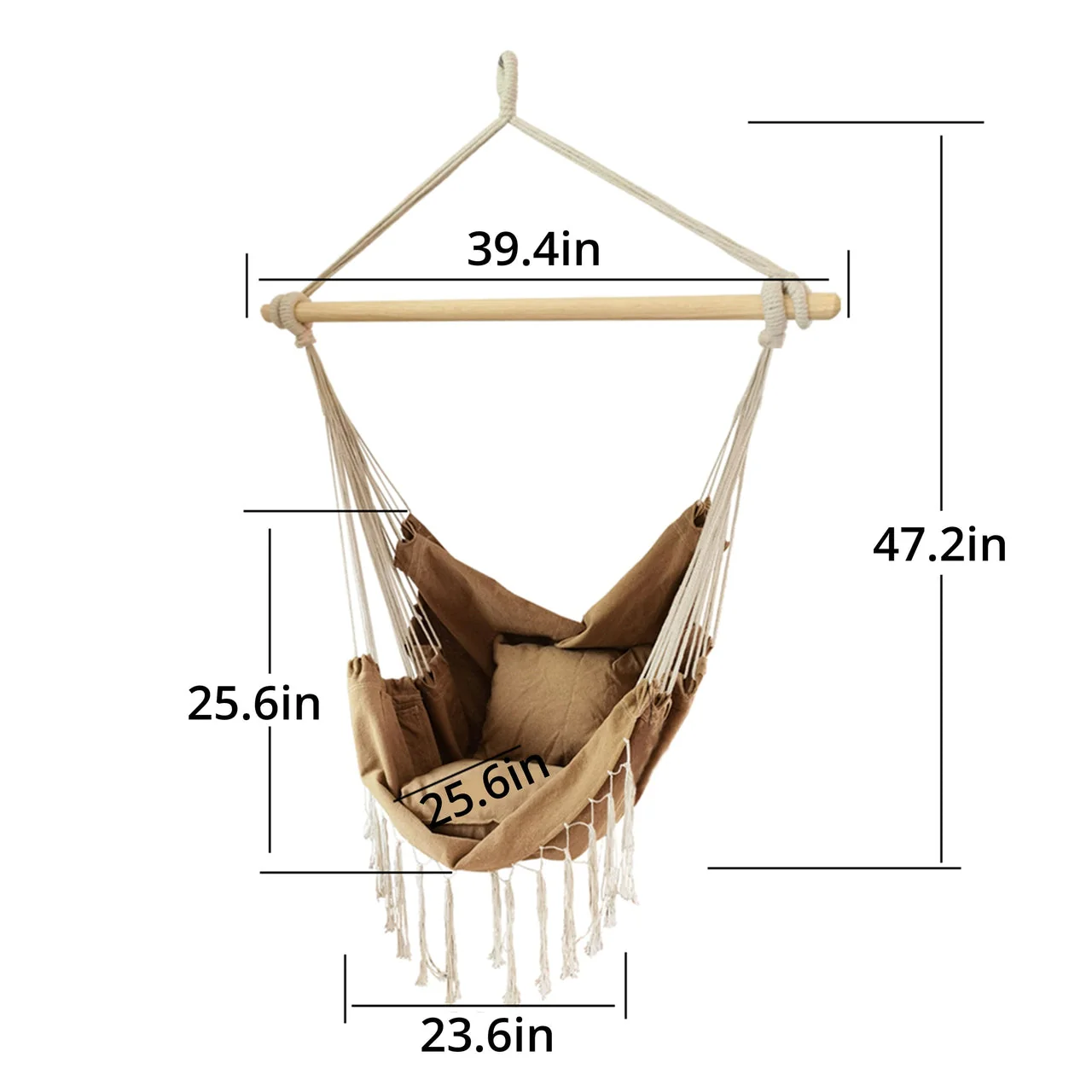 Aleko Outdoor furniture Hanging Rope Swing Hammock Chair with Side Pocket and Wooden Spreader Bar - Khaki - Image 7