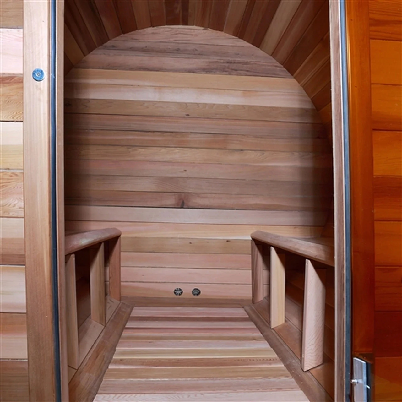 Aleko Outdoor or Indoor Western Red Cedar Wet Dry Barrel Sauna - Front Porch Canopy - 9 kW ETL Certified Heater - 8 Person - Image 10