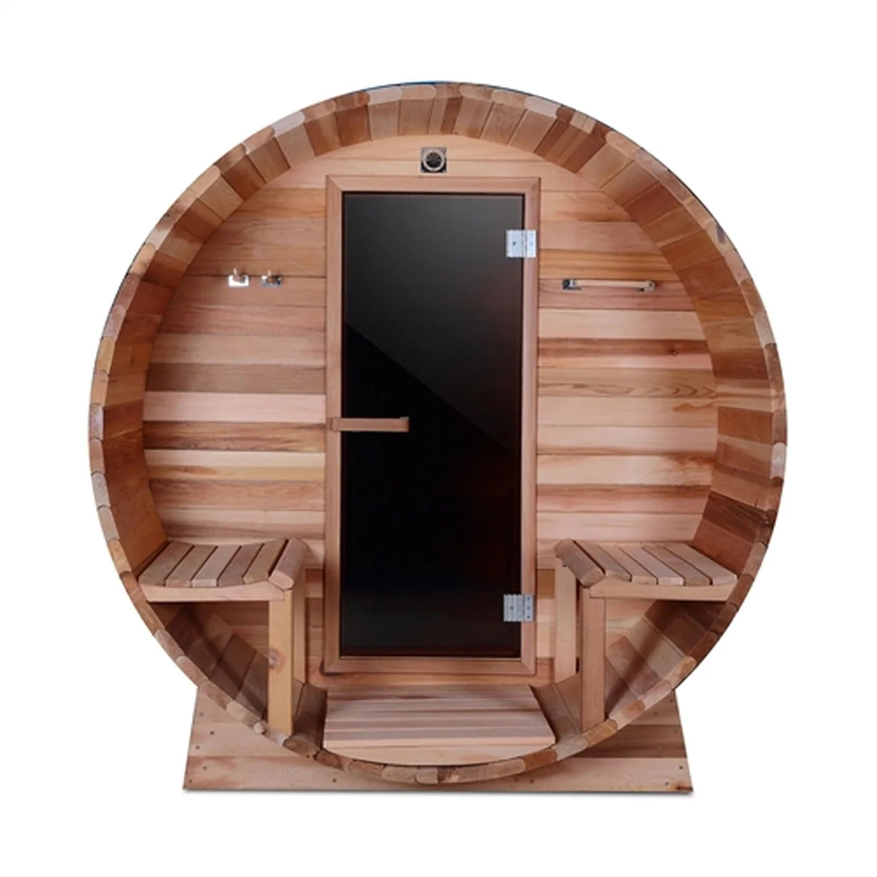 Aleko Outdoor or Indoor Western Red Cedar Wet Dry Barrel Sauna - Front Porch Canopy - 9 kW ETL Certified Heater - 8 Person - Image 2