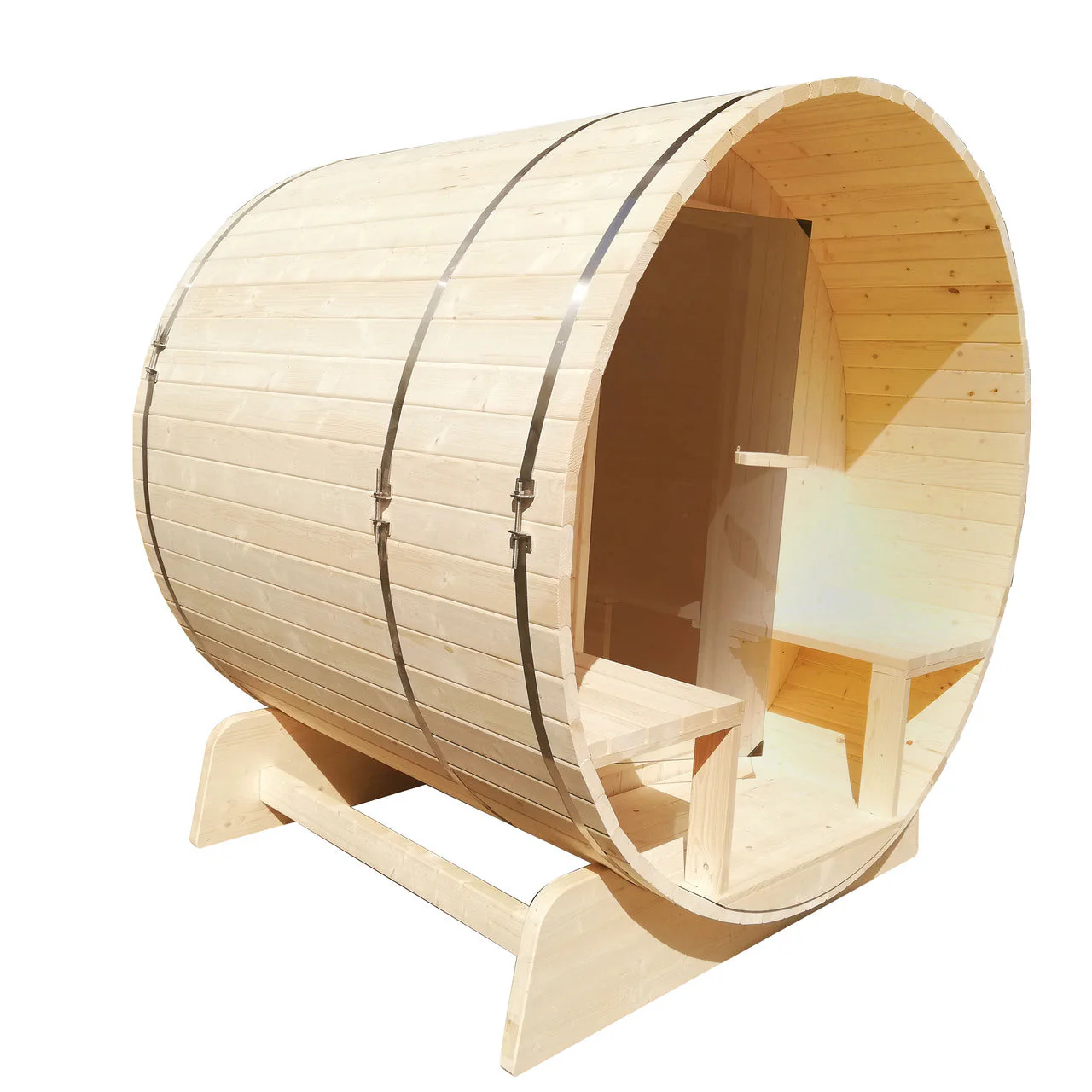 Aleko Outdoor or Indoor White Finland Pine Wet Dry Barrel Sauna - 3-5 Person - Front Porch Canopy - 4.5 kW ETL Certified - Bitumen Shingle Roofing - Image 3
