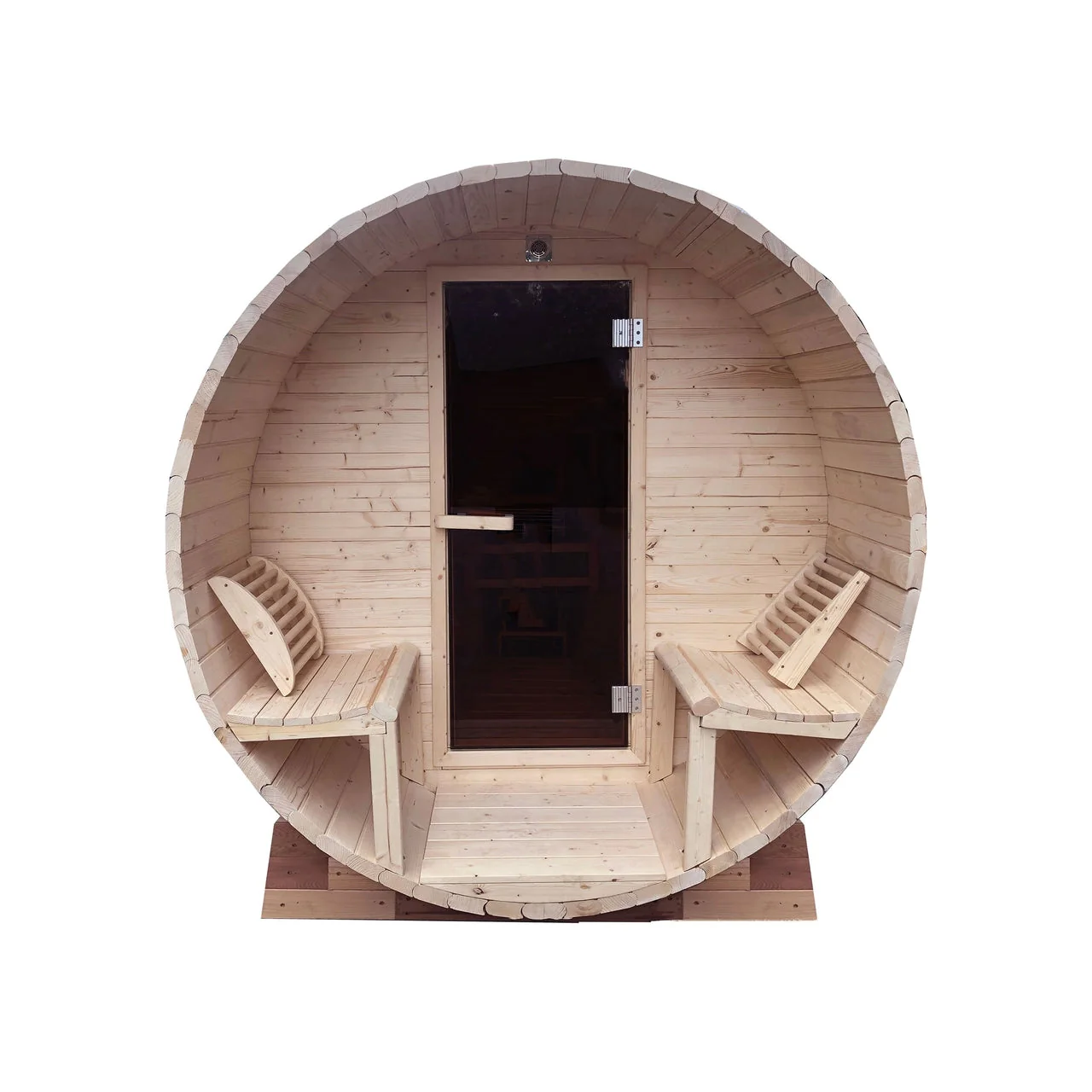 Aleko Outdoor or Indoor White Finland Pine Wet Dry Barrel Sauna - Front Porch Canopy - 9 kW ETL Certified Heater - 6 to 8 Person