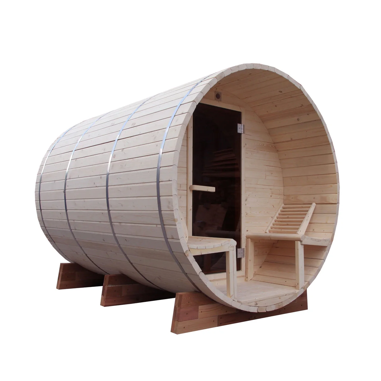 Aleko Outdoor or Indoor White Finland Pine Wet Dry Barrel Sauna - Front Porch Canopy - 9 kW ETL Certified Heater - 6 to 8 Person - Image 20