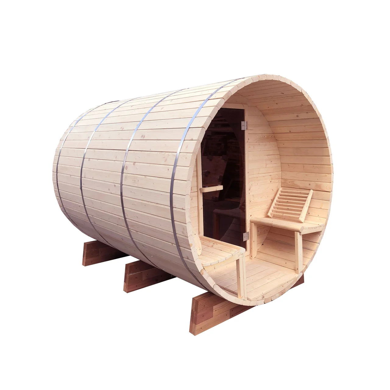 Aleko Outdoor or Indoor White Finland Pine Wet Dry Barrel Sauna - Front Porch Canopy - 9 kW ETL Certified Heater - 6 to 8 Person - Image 23
