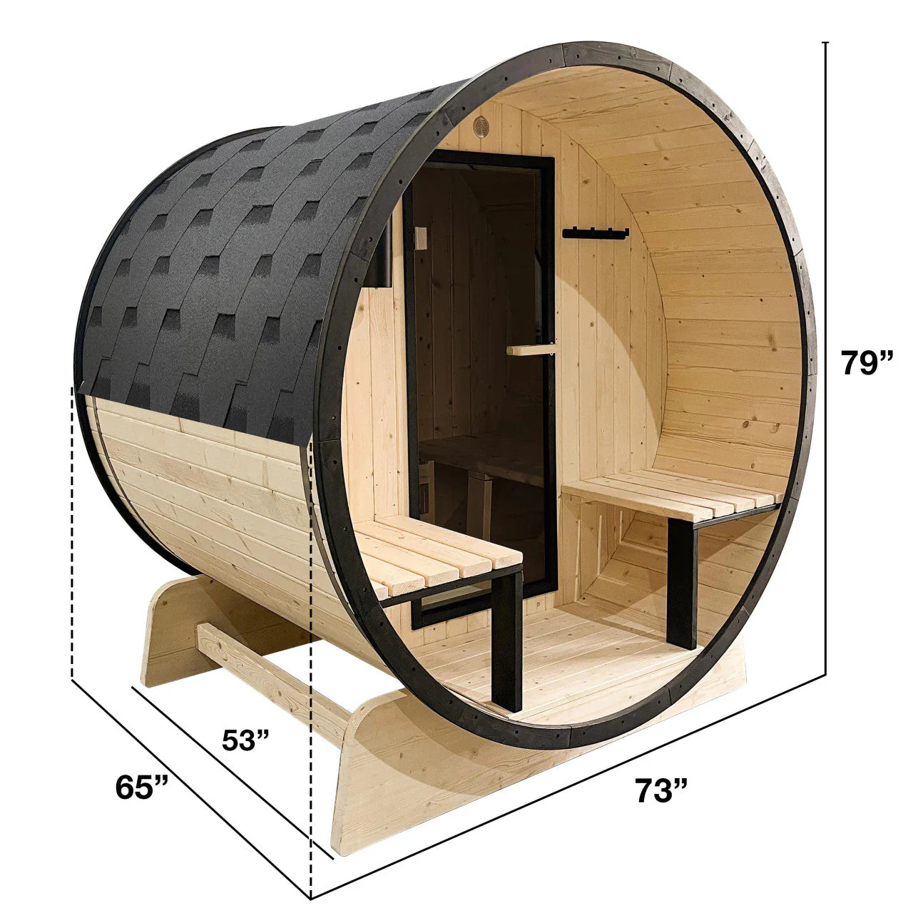 Aleko Outdoor White Finland Pine Traditional Barrel Sauna with Black Accents & Front Porch Canopy - 2-4 Person Capacity - Image 2