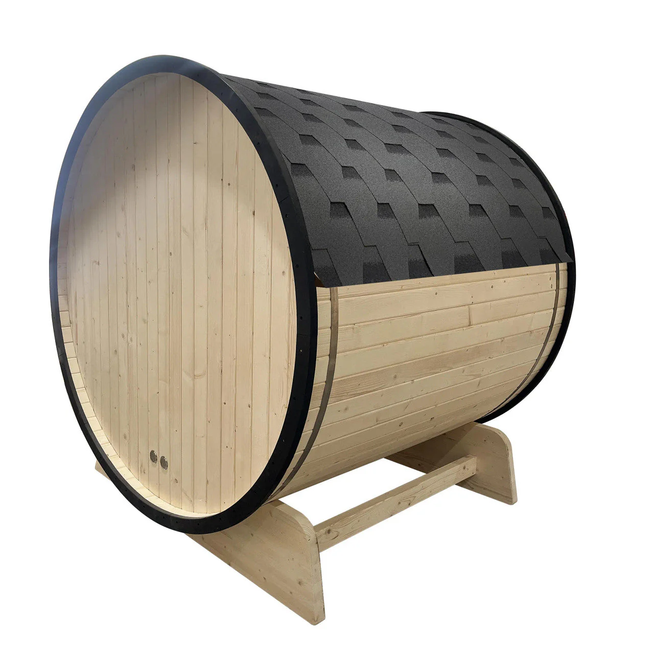 Aleko Outdoor White Finland Pine Traditional Barrel Sauna with Black Accents & Front Porch Canopy - 2-4 Person Capacity - Image 6