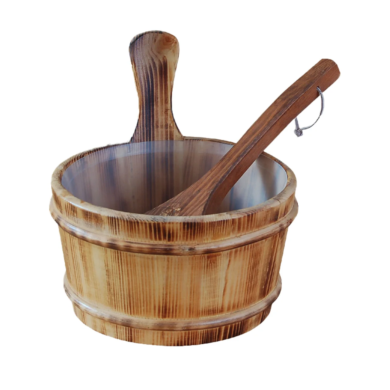 Aleko Pine Wood Sauna Bucket with Plastic Liner and Water Scoop-1643109234