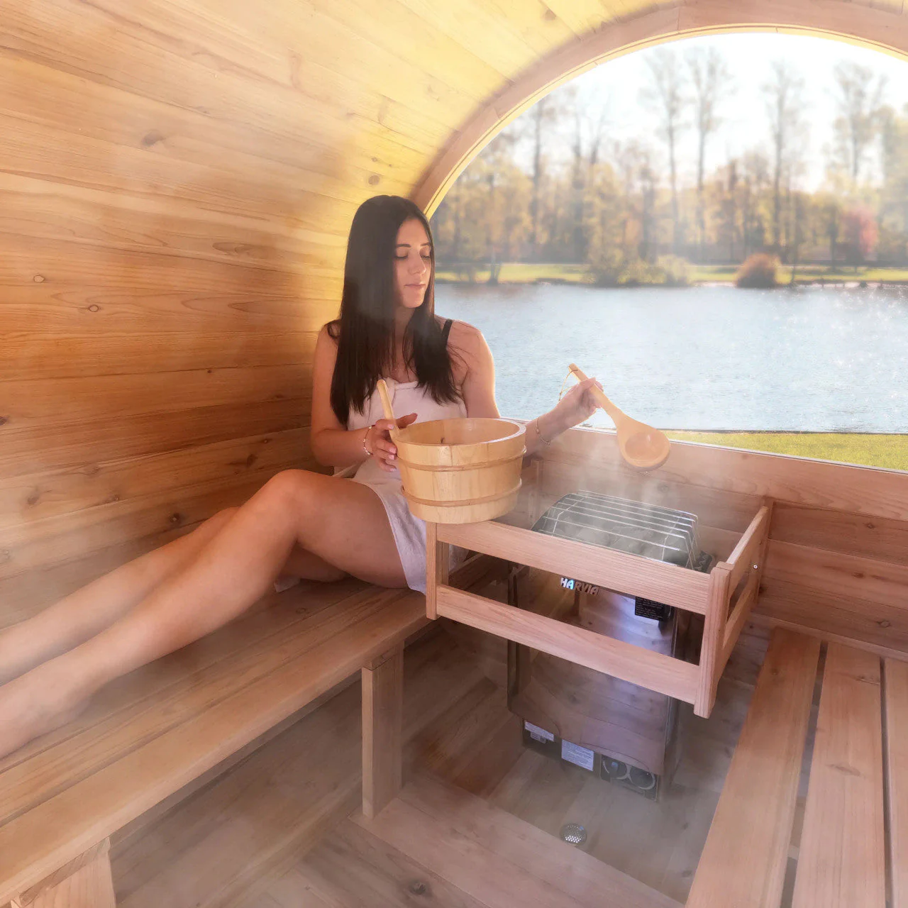 Aleko Red Cedar Barrel Sauna with Panoramic Window - 8 kW UL Certified KIP Harvia Heater - 6-8 Person - Image 5