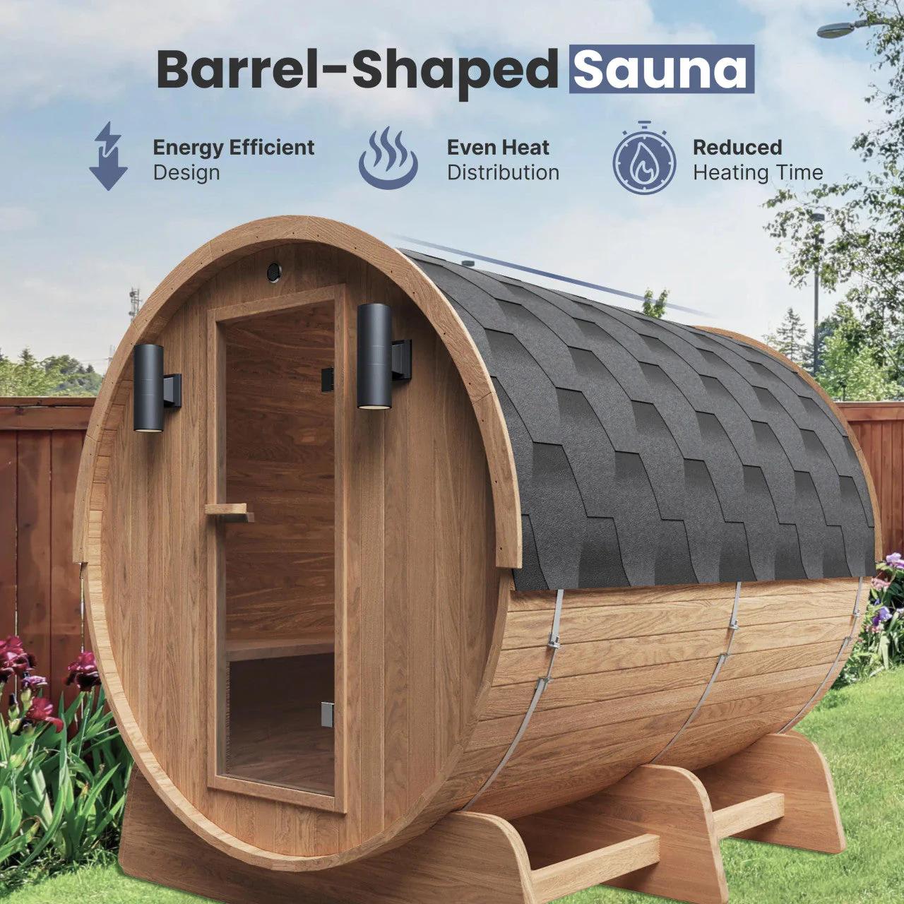 Aleko Red Cedar Barrel Sauna with Panoramic Window - 8 kW UL Certified KIP Harvia Heater - 6-8 Person - Image 6