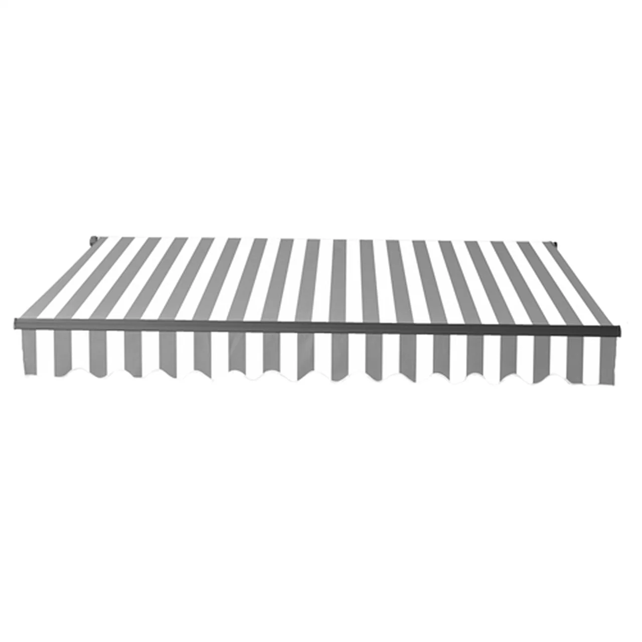 Aleko Retractable Black Frame Patio Awning 10 x 8 Feet - Gray and White Stripes